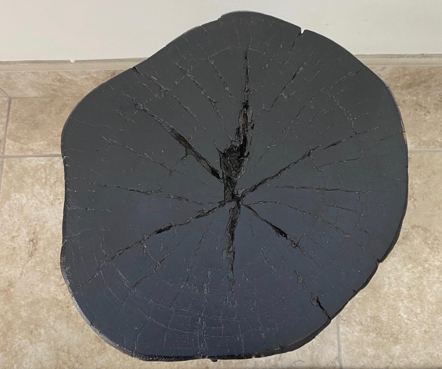 Indonesian Burnt and Blackened Teak Wood Side Table Stump In Good Condition In Fort Lauderdale, FL