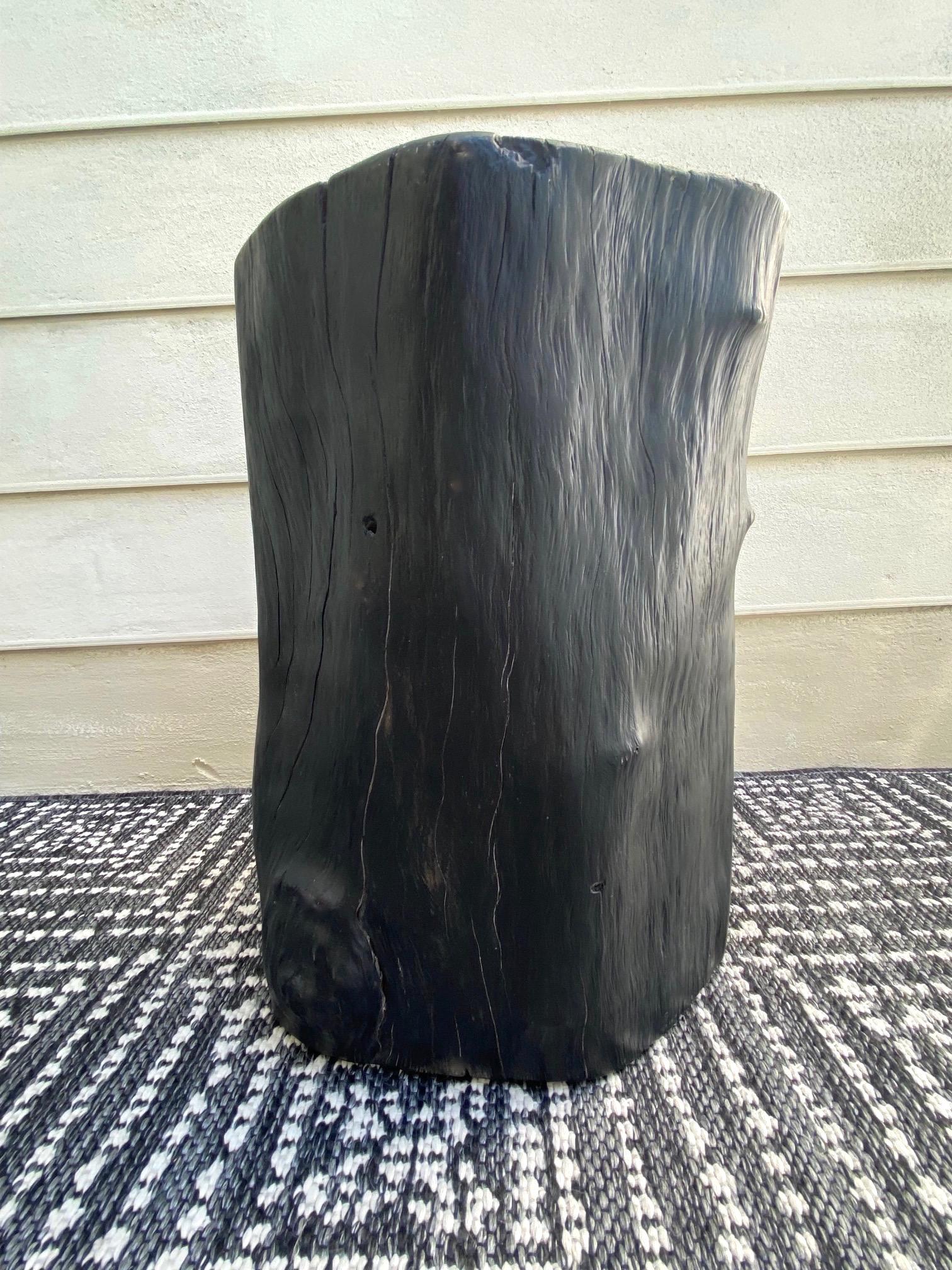 Indonesian Burnt and Blackened Teak Wood Side Table Stump In Good Condition In Fort Lauderdale, FL