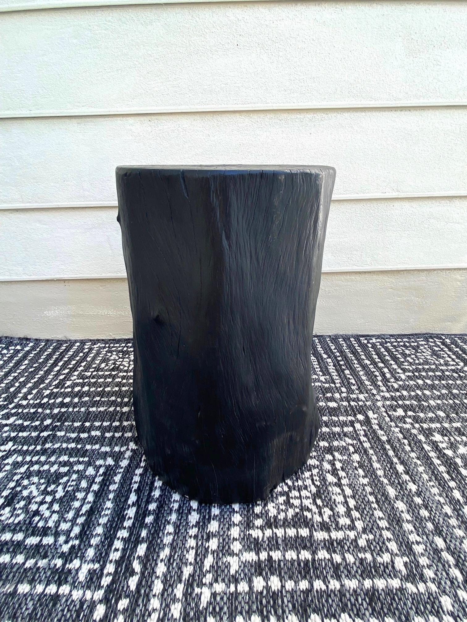 Contemporary Indonesian Burnt and Blackened Teak Wood Side Table Stump