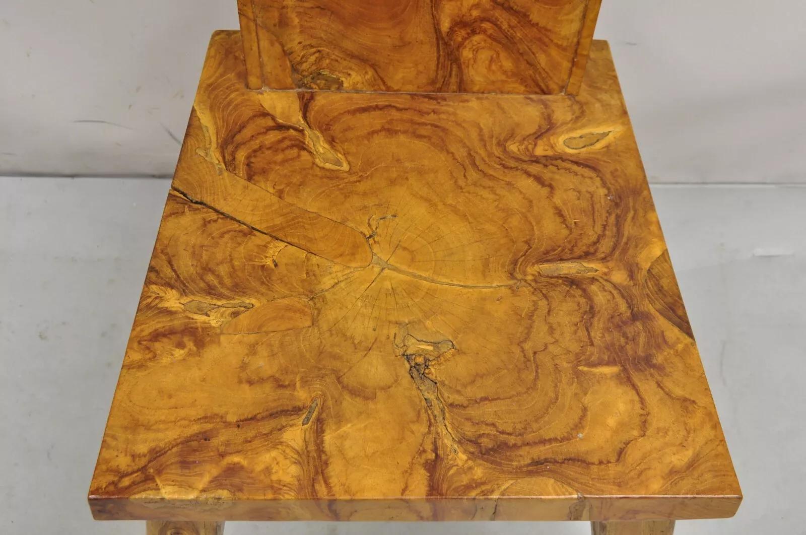 Paire de chaises d'appoint continentales en bois de ronce massif sculpté d'Indonésie en vente 6