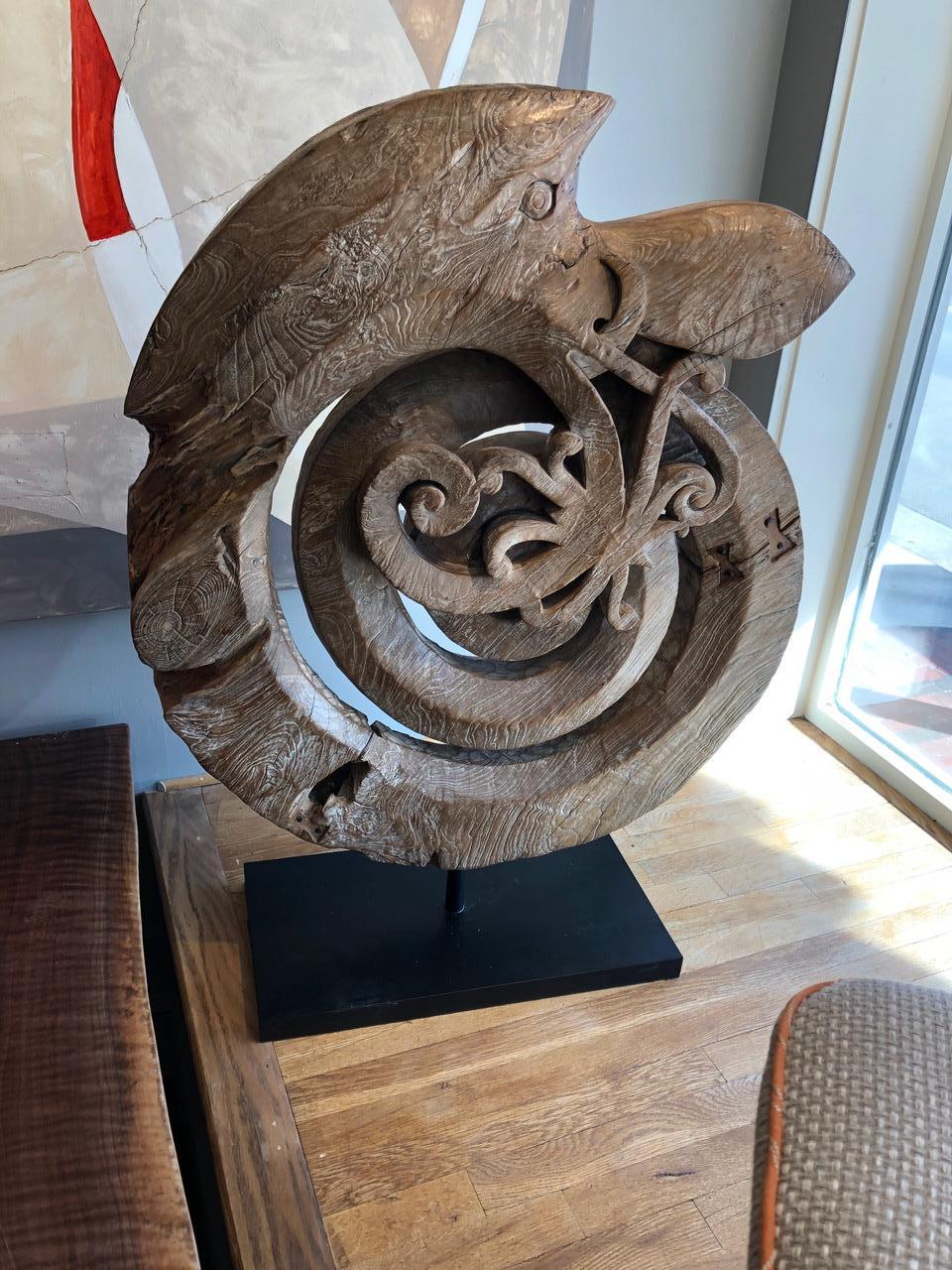 19th Century Indonesian Carved Teak Root Naga Snake Sculpture