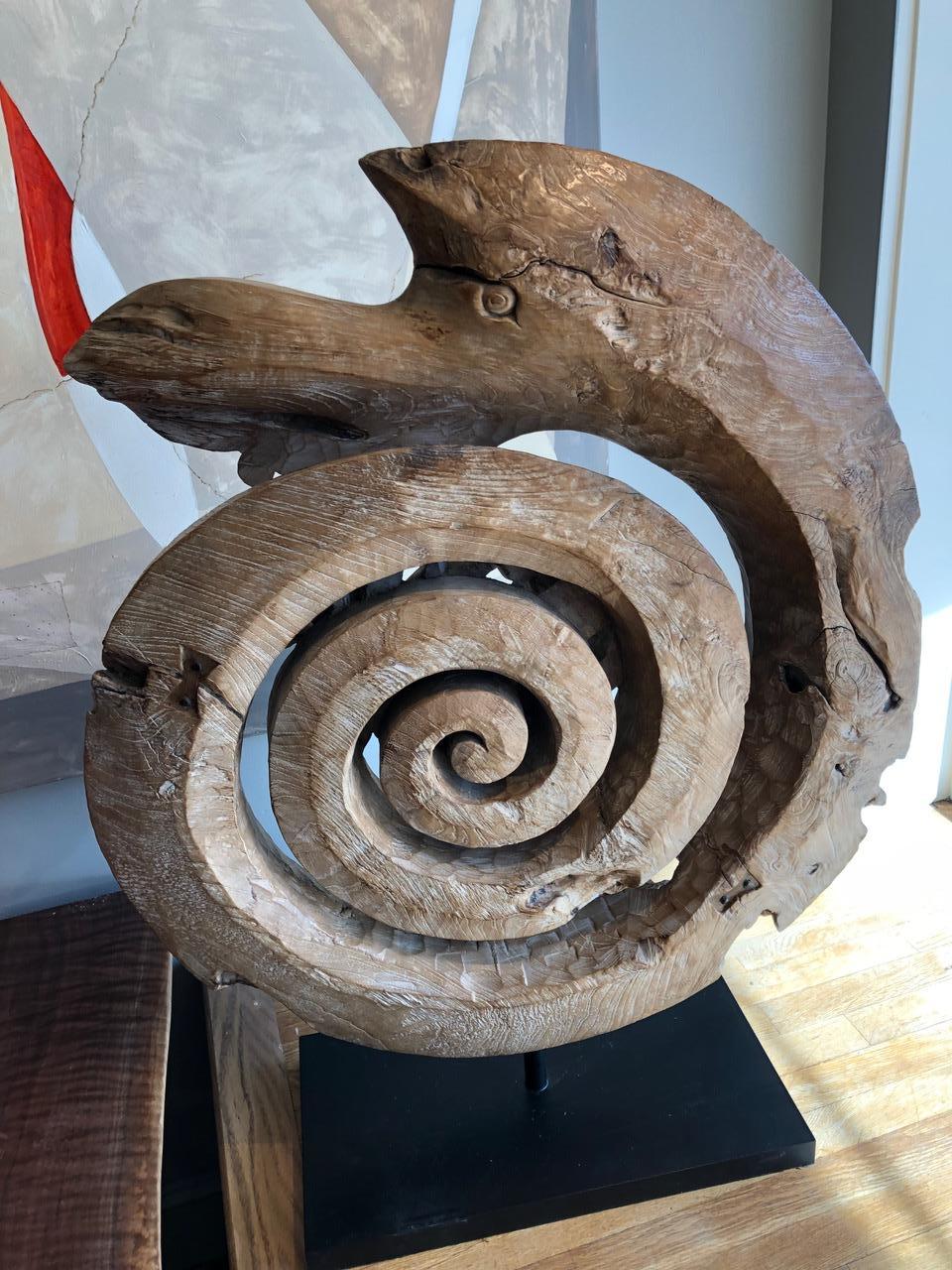 Indonesian Carved Teak Root Naga Snake Sculpture In Good Condition In Middleburg, VA