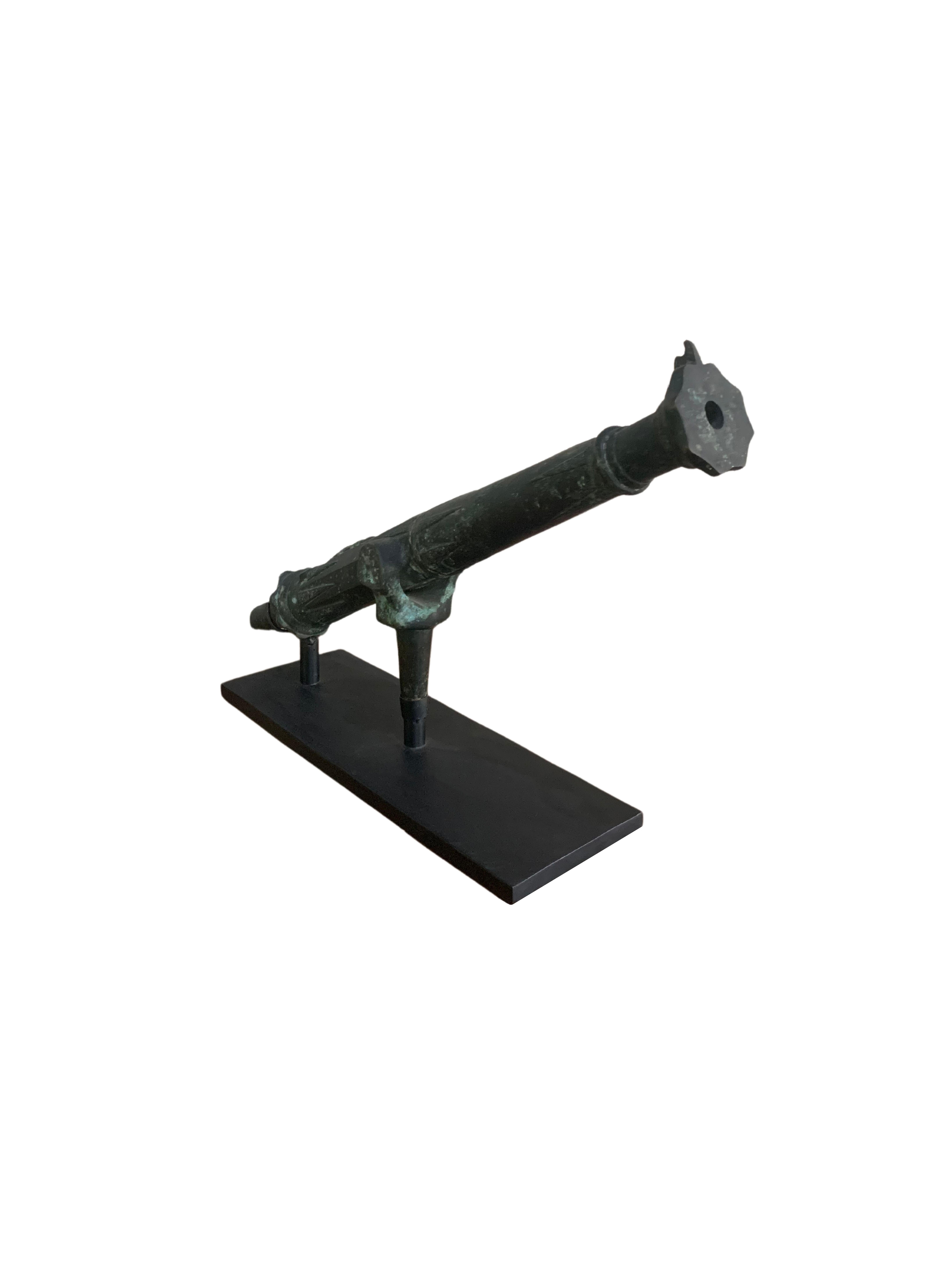A great example of a Lantaka cast-bronze cannon which would have once been mounted on a mercant vessel. Cannons such as this one were crafted in a range of sizes depending on the vessel and were used as both signalling devices or artillery. The