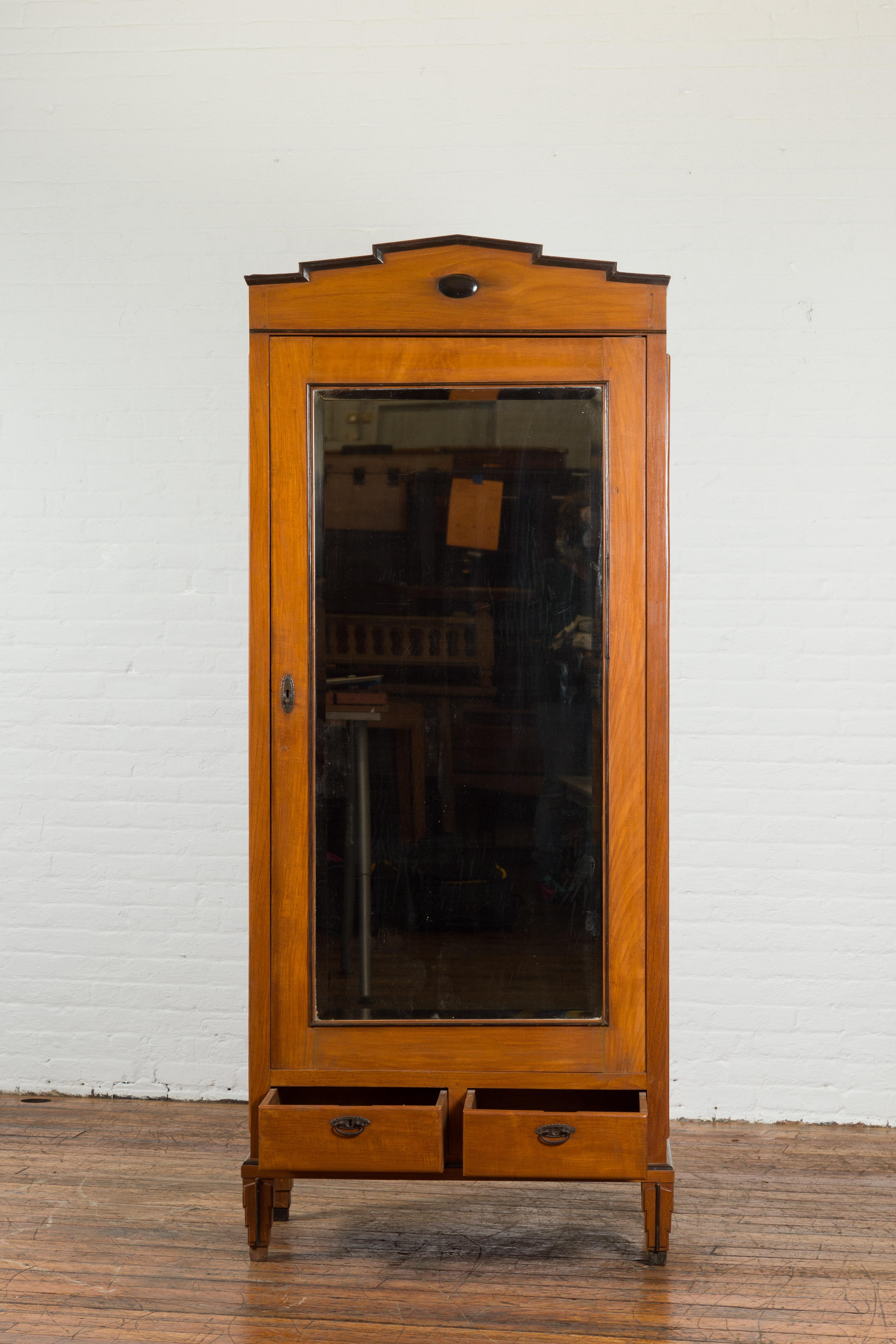 Indonesian Early 20th Century Cabinet with Mirrored Door and Carved Cornice 1