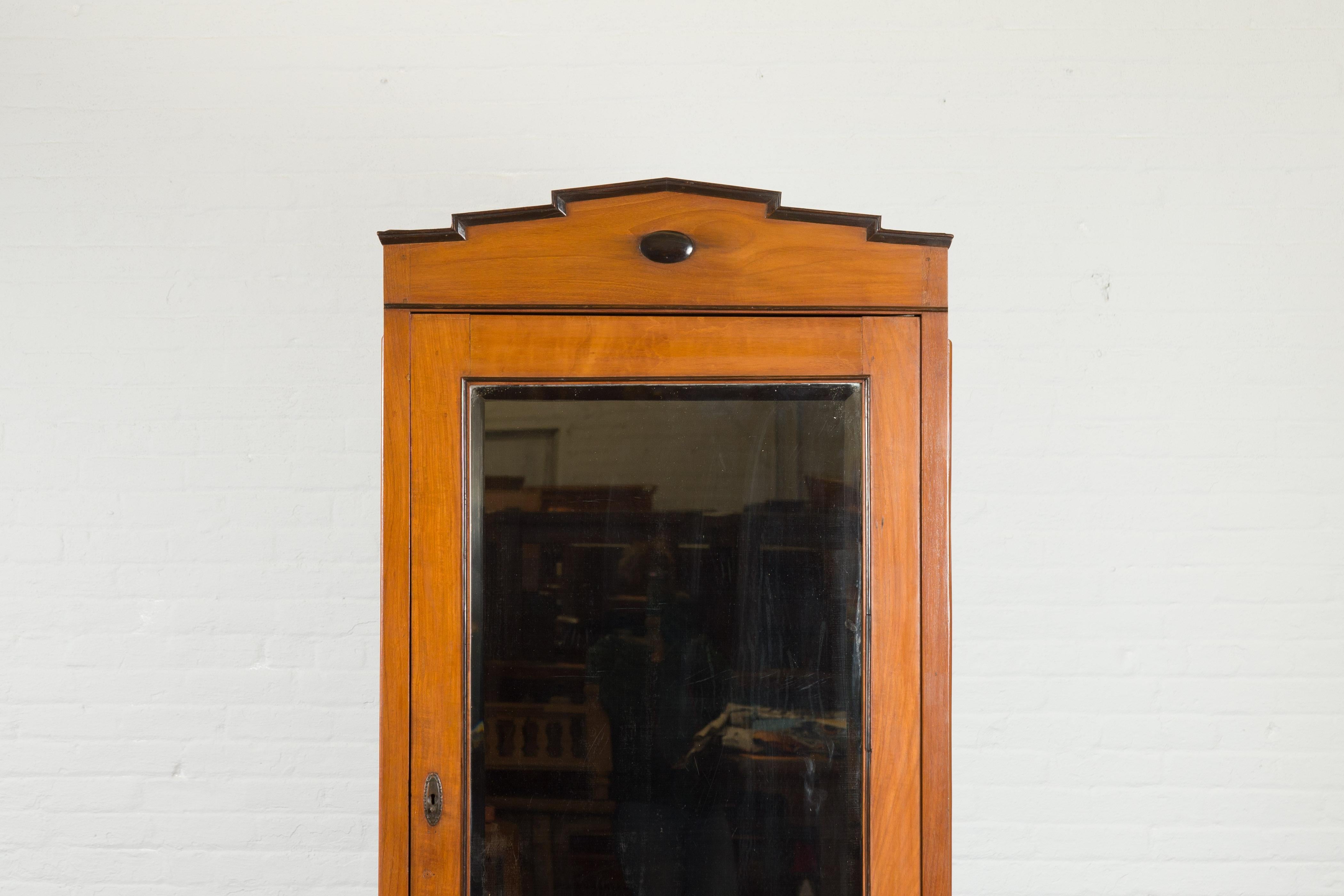 Indonesian Early 20th Century Cabinet with Mirrored Door and Carved Cornice 2