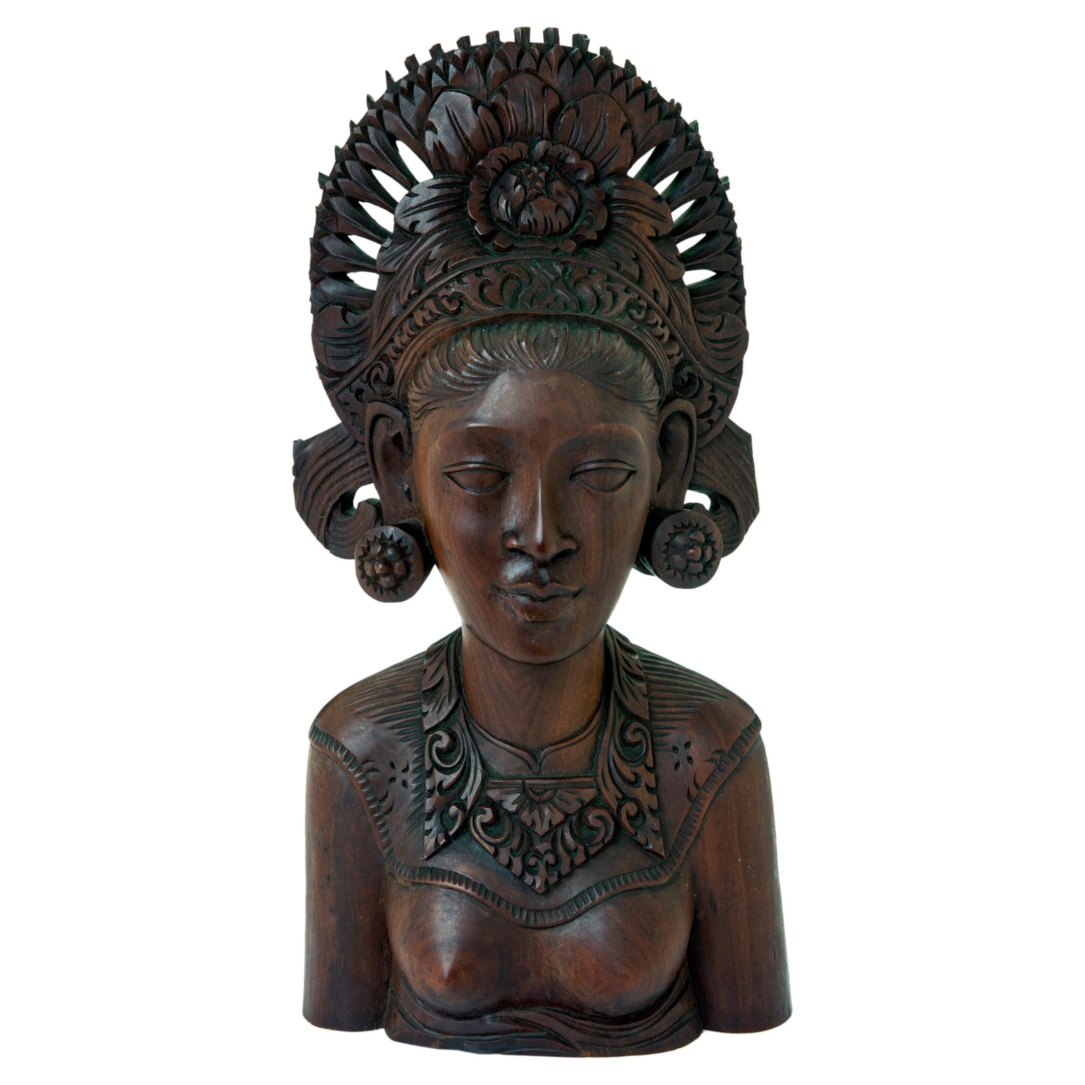 Indonesian Hand Carved Wooden Bust of a Woman