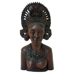 Indonesian Hand Carved Wooden Bust of a Woman