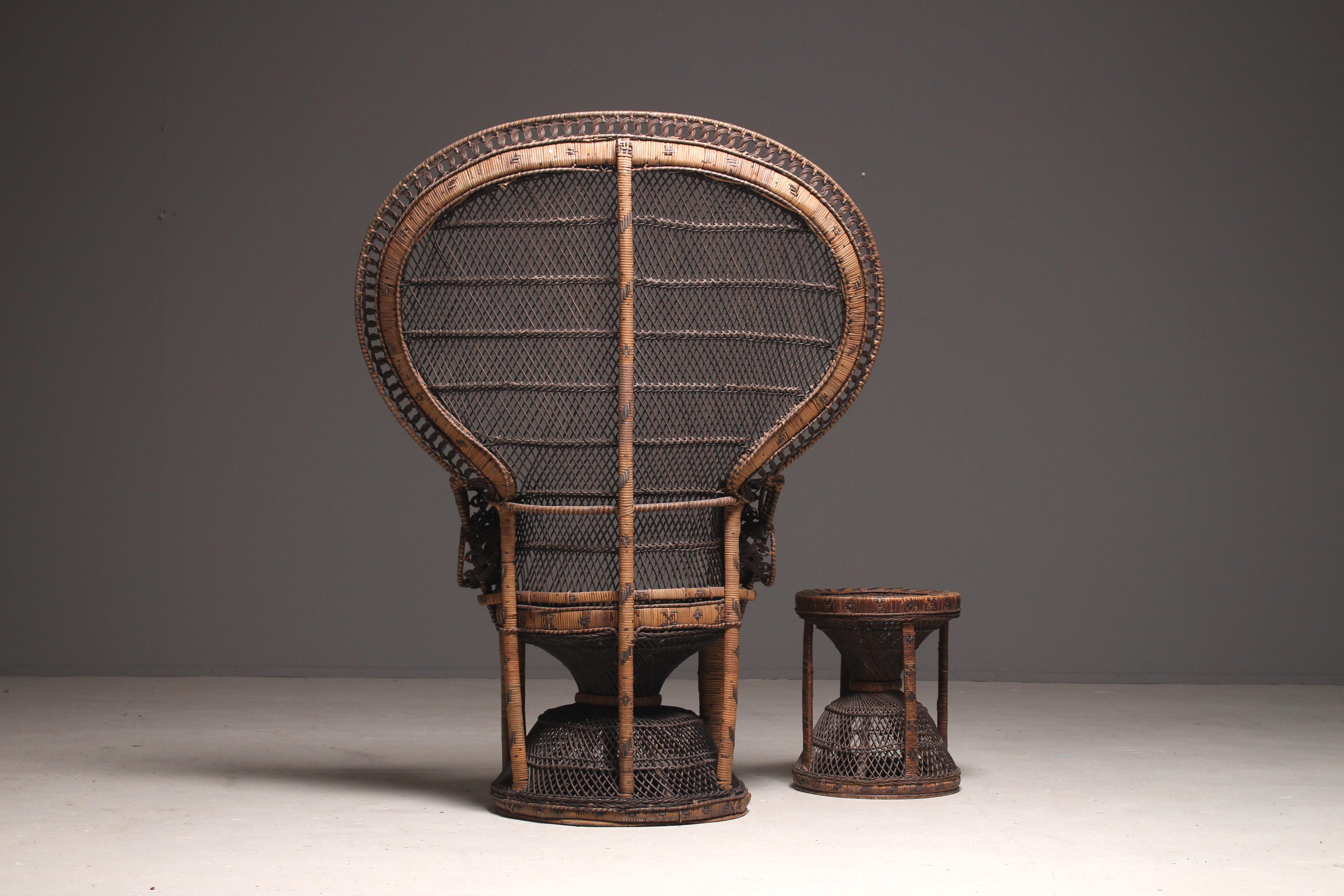 Indonesian Large Peacock Emmanuelle Chair with a Rare Stool, 1970s For Sale 4