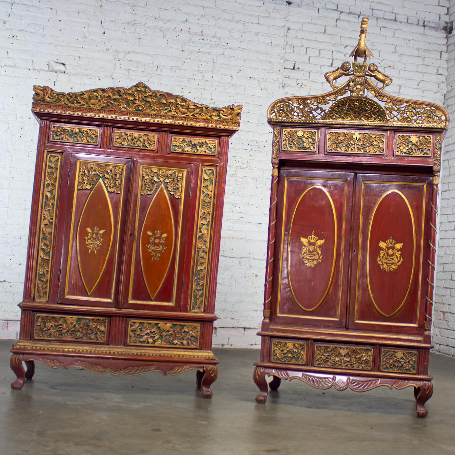 Anglo Raj Scatola da sposa imperiale indonesiana Maduran o Jodang Dowry Chests Bride & Groom Coppia di sposi in vendita