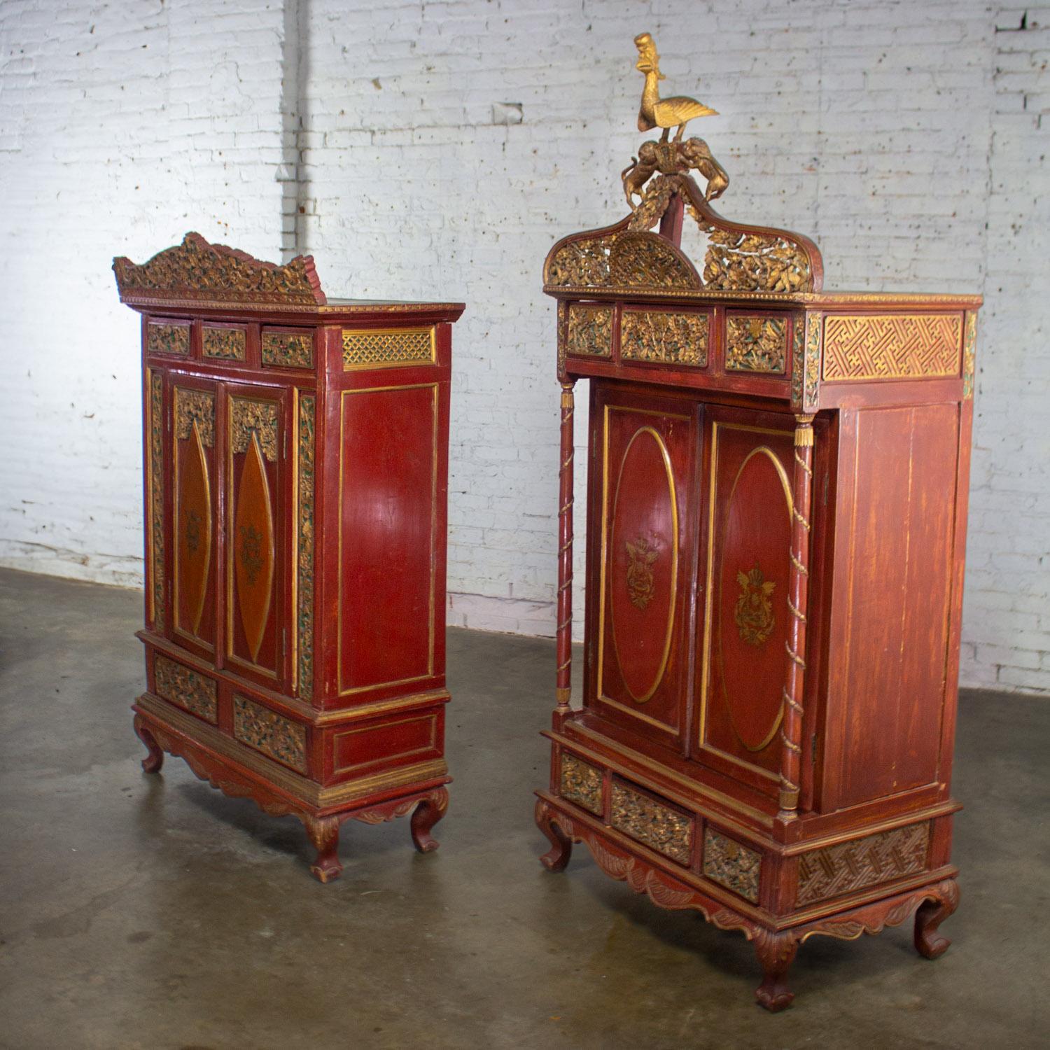 Dorato Scatola da sposa imperiale indonesiana Maduran o Jodang Dowry Chests Bride & Groom Coppia di sposi in vendita