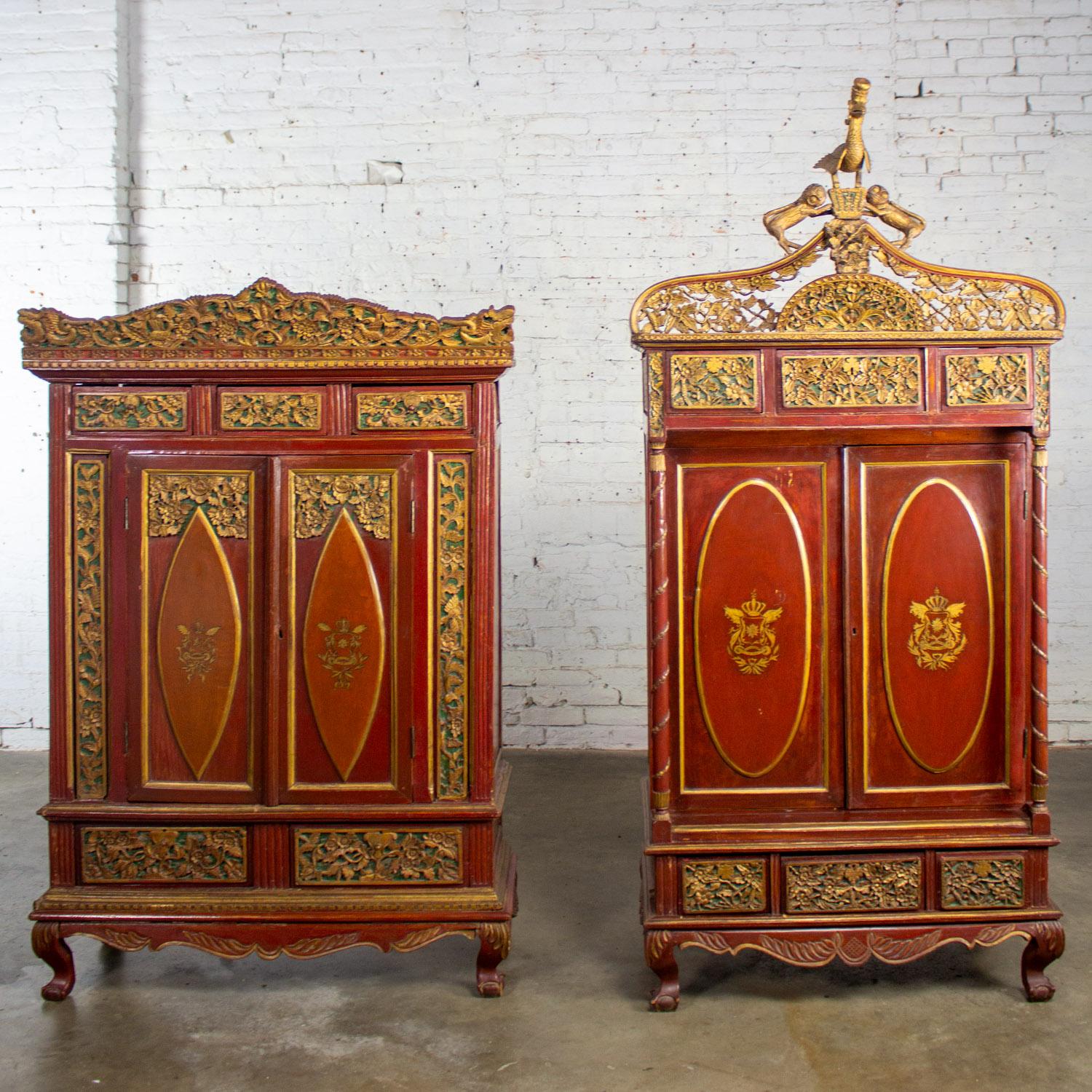 Ottone Scatola da sposa imperiale indonesiana Maduran o Jodang Dowry Chests Bride & Groom Coppia di sposi in vendita