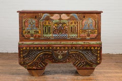 Indonesian Madurese 19th Century Polychrome Merchant's Blanket Chest on Wheels
