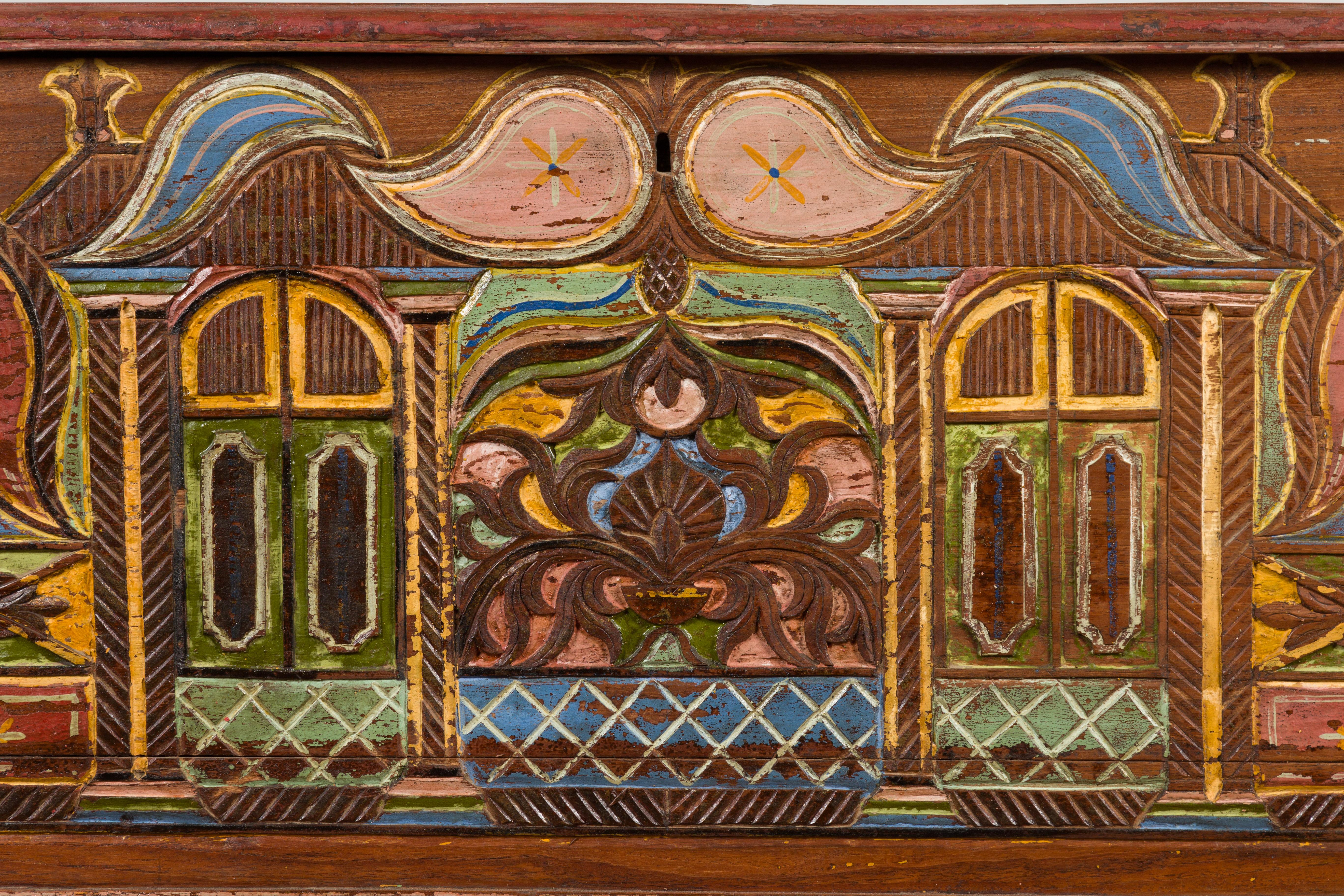 Indonesian Madurese 19th Century Polychrome Merchant's Blanket Chest on Wheels For Sale 1