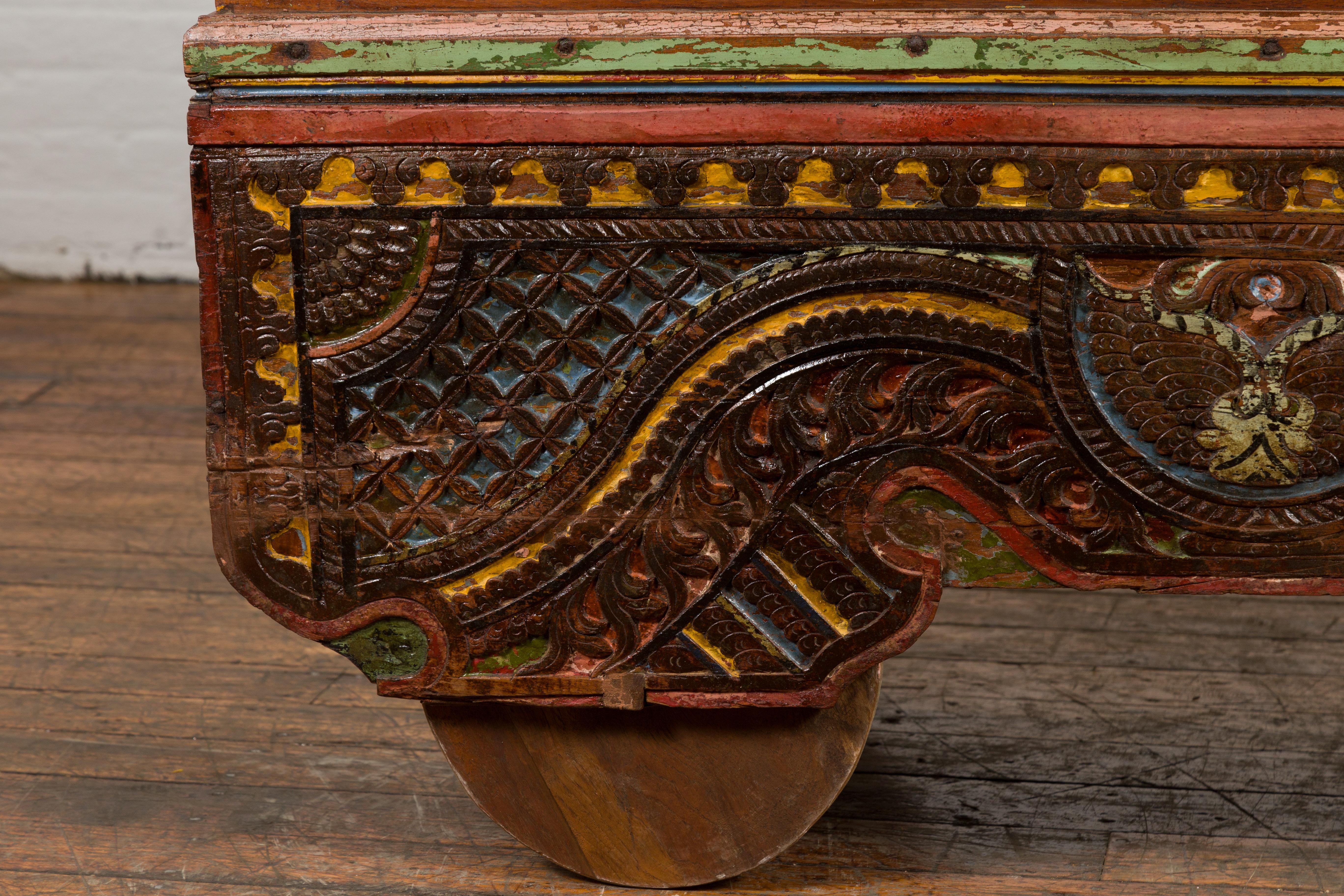 Indonesian Madurese 19th Century Polychrome Merchant's Blanket Chest on Wheels For Sale 2