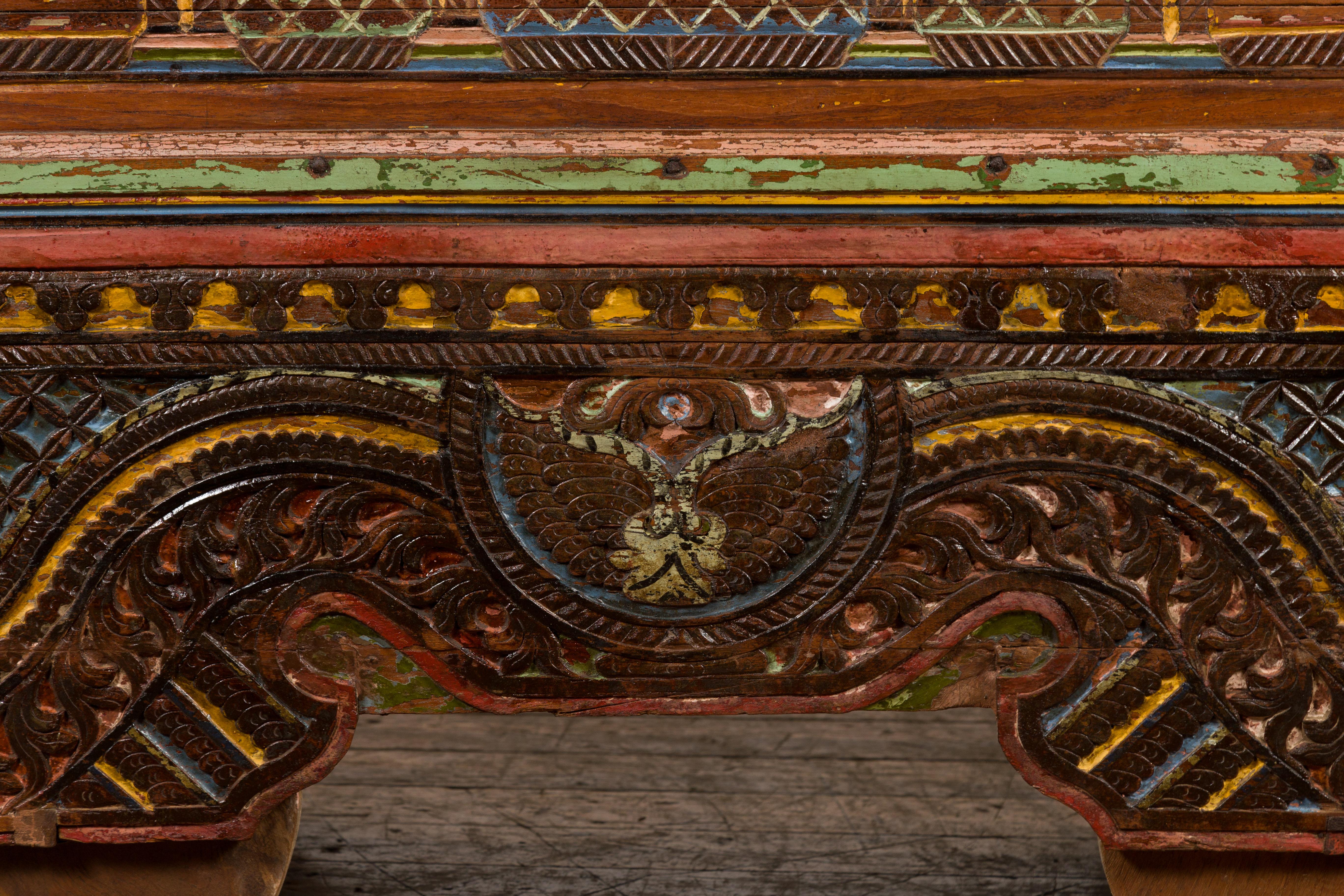 Indonesian Madurese 19th Century Polychrome Merchant's Blanket Chest on Wheels For Sale 3