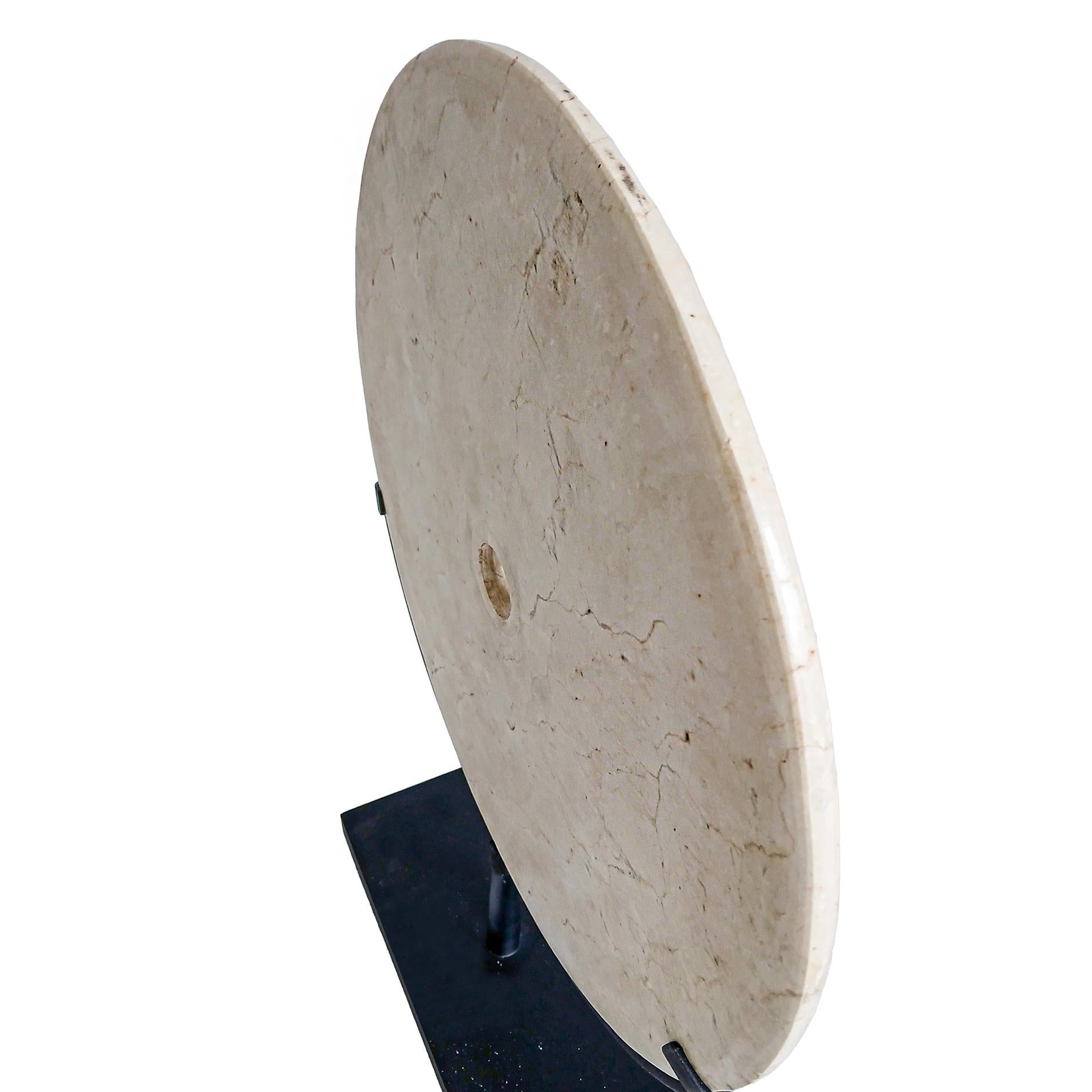 Indonesian Marble Disk on Stand, 16 inches For Sale 5