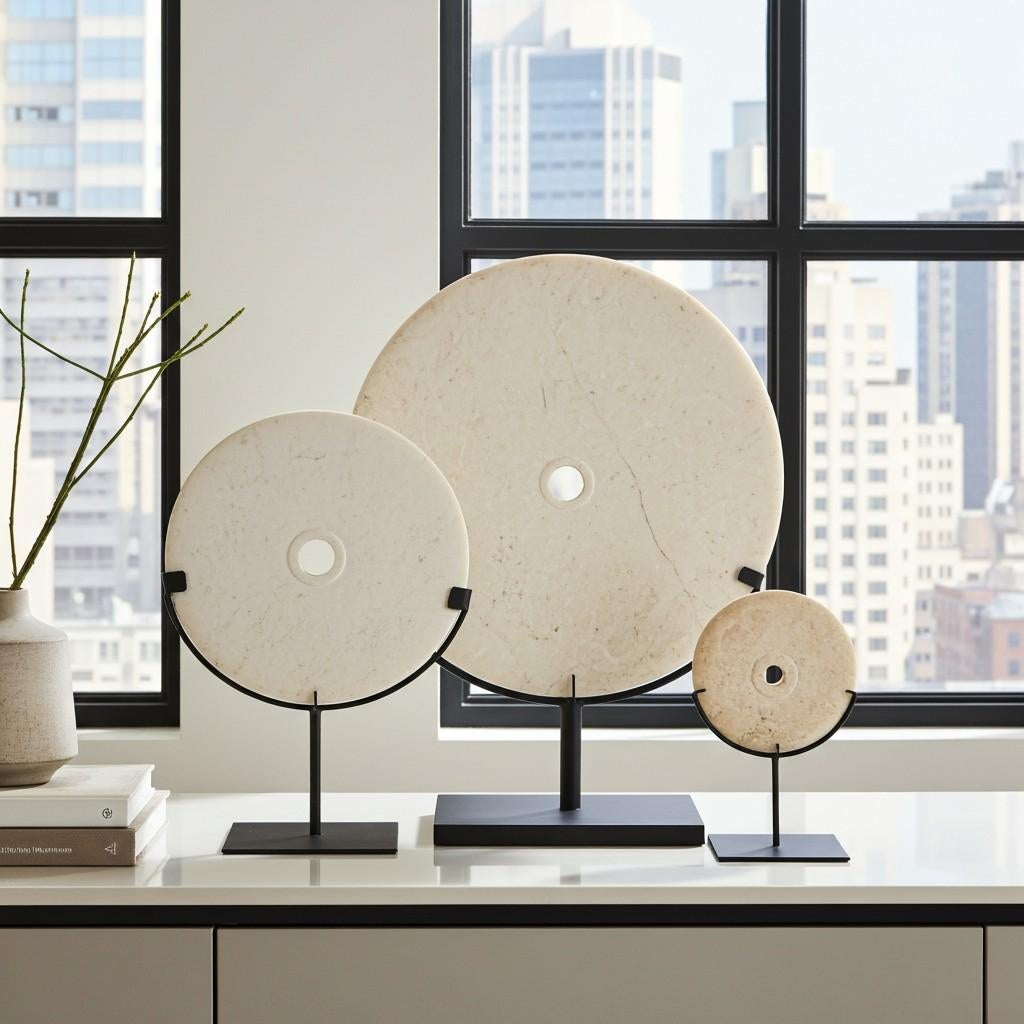 Indonesian Marble Disk on Stand, 16 inches For Sale 11