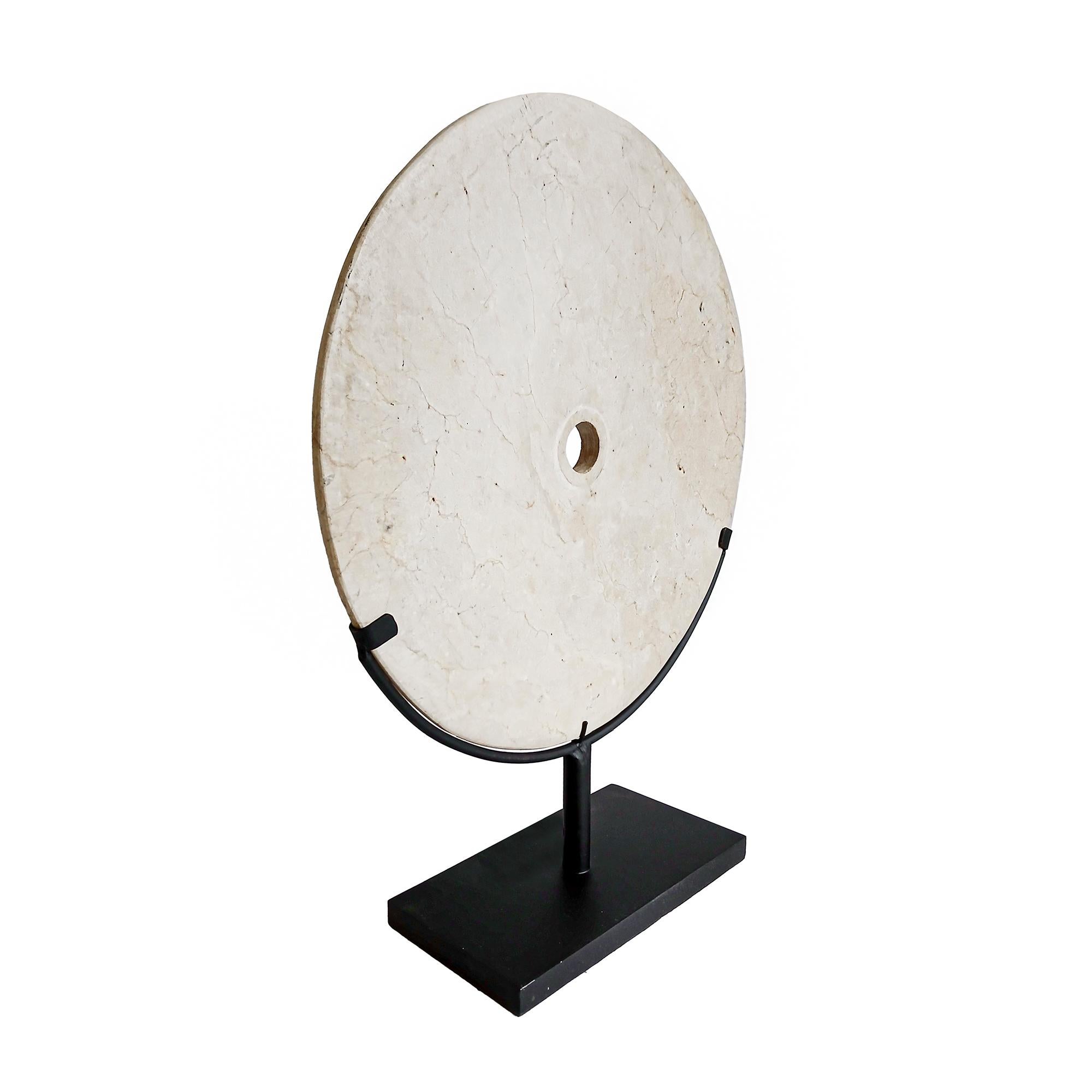 Organic Modern Indonesian Marble Disk on Stand, 16 inches For Sale