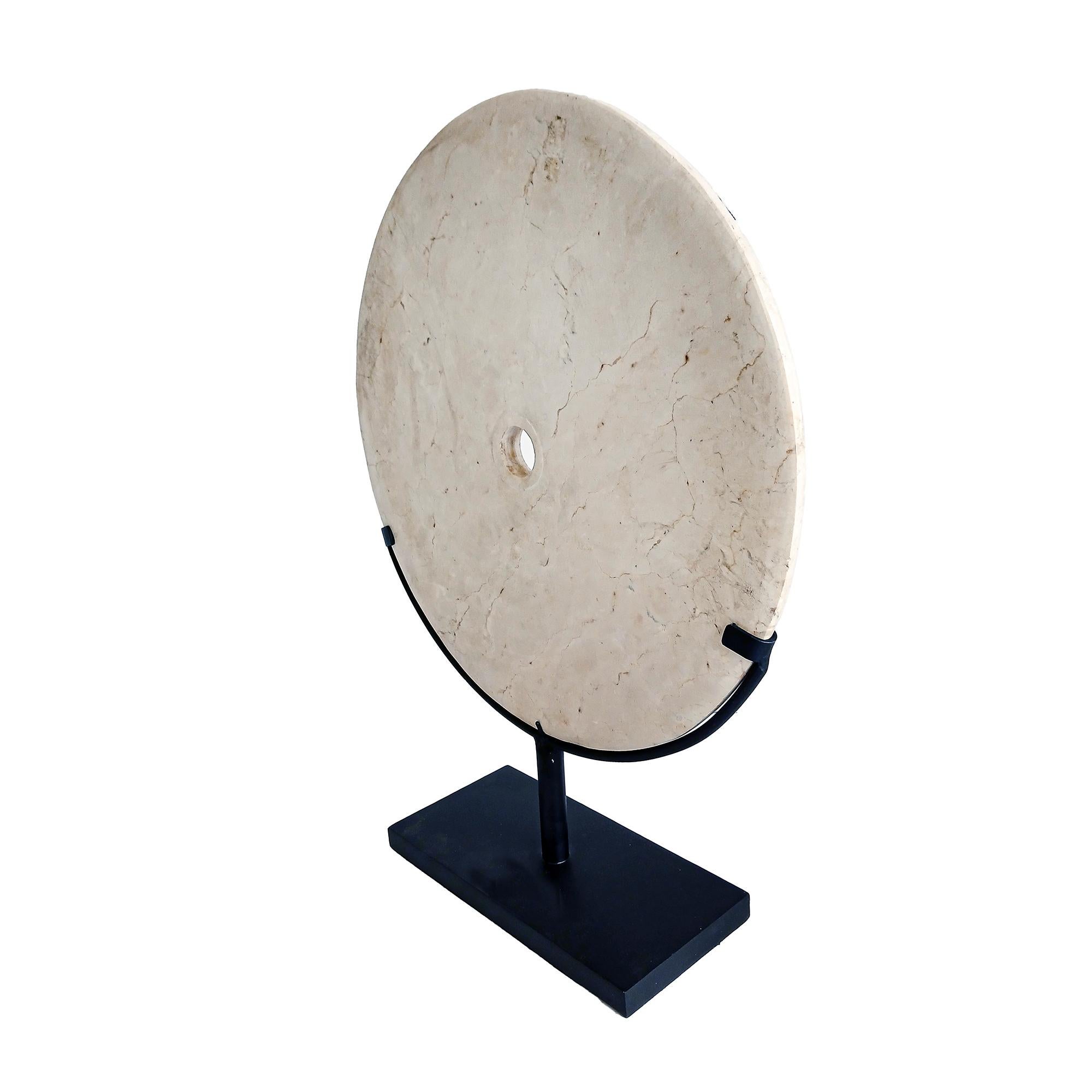 Indonesian Marble Disk on Stand, 16 inches In Good Condition For Sale In New York, NY
