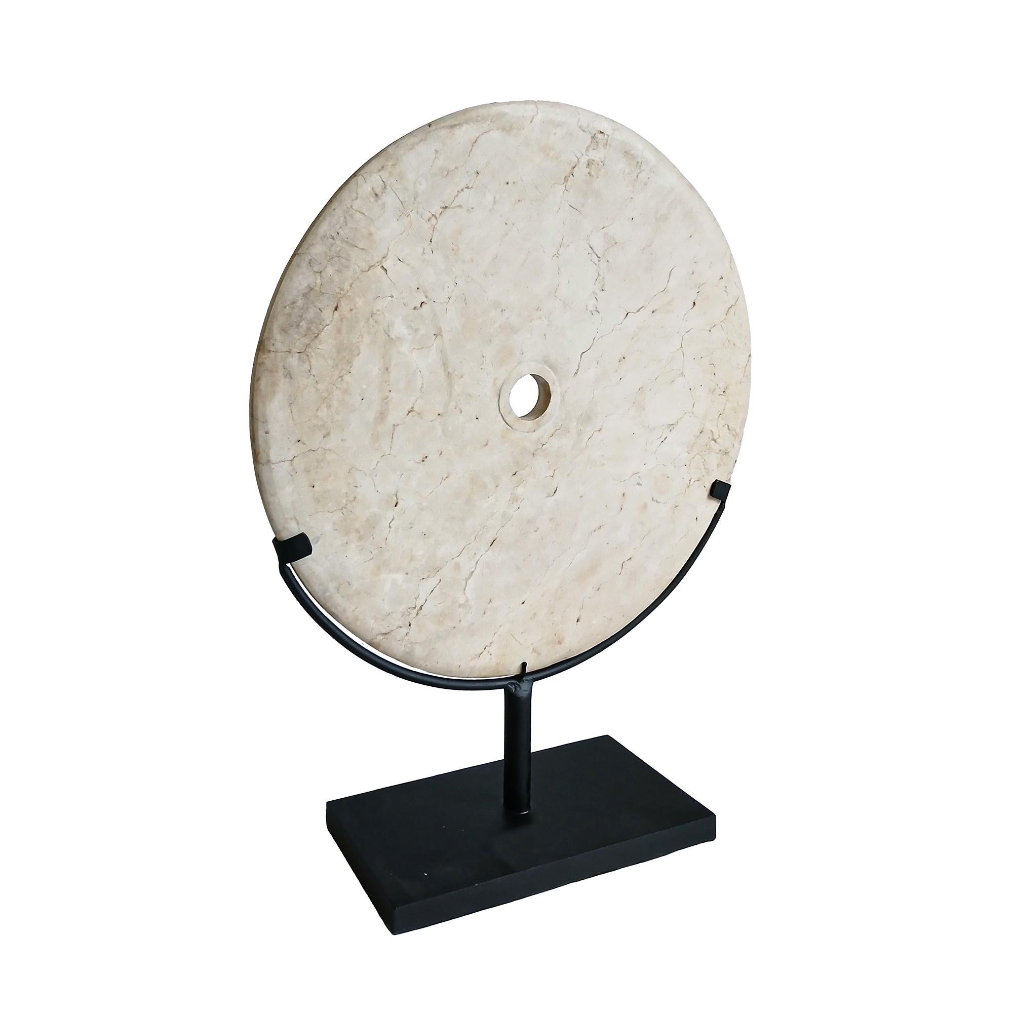 Contemporary Indonesian Marble Disk on Stand, 16 inches For Sale