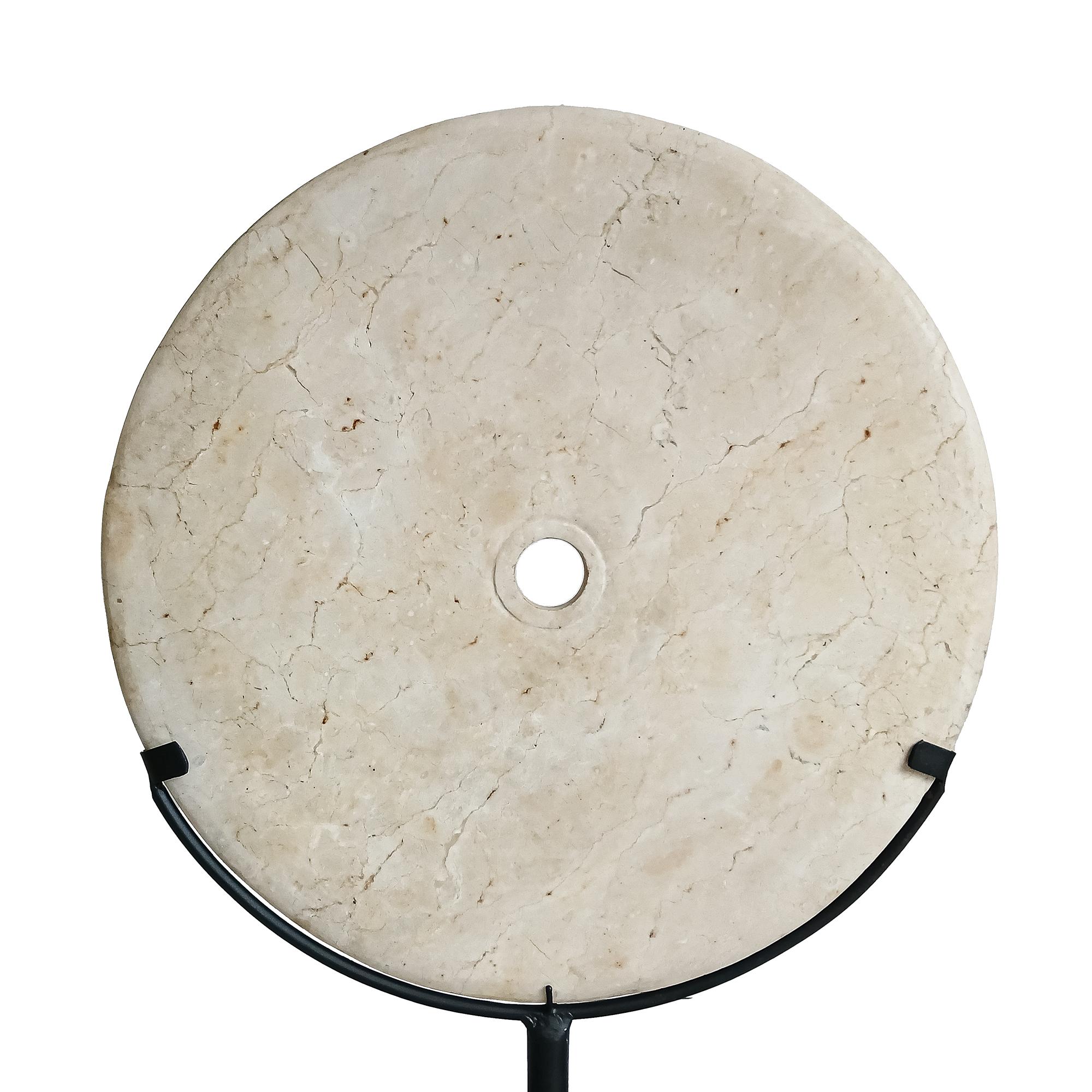 Indonesian Marble Disk on Stand, 16 inches For Sale 1