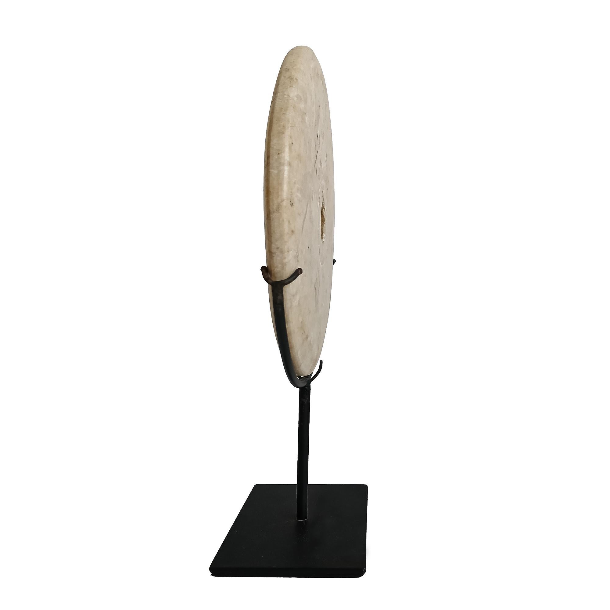 Organic Modern Indonesian Marble Disk on Stand, 6 inches For Sale