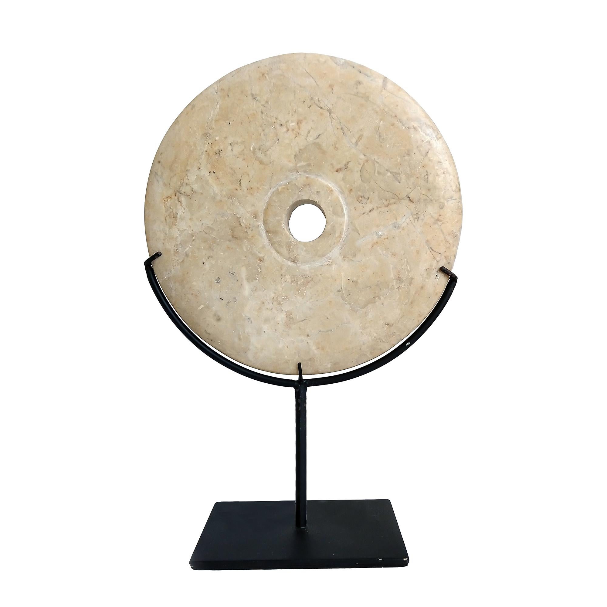 Hand-Carved Indonesian Marble Disk on Stand, 6 inches For Sale