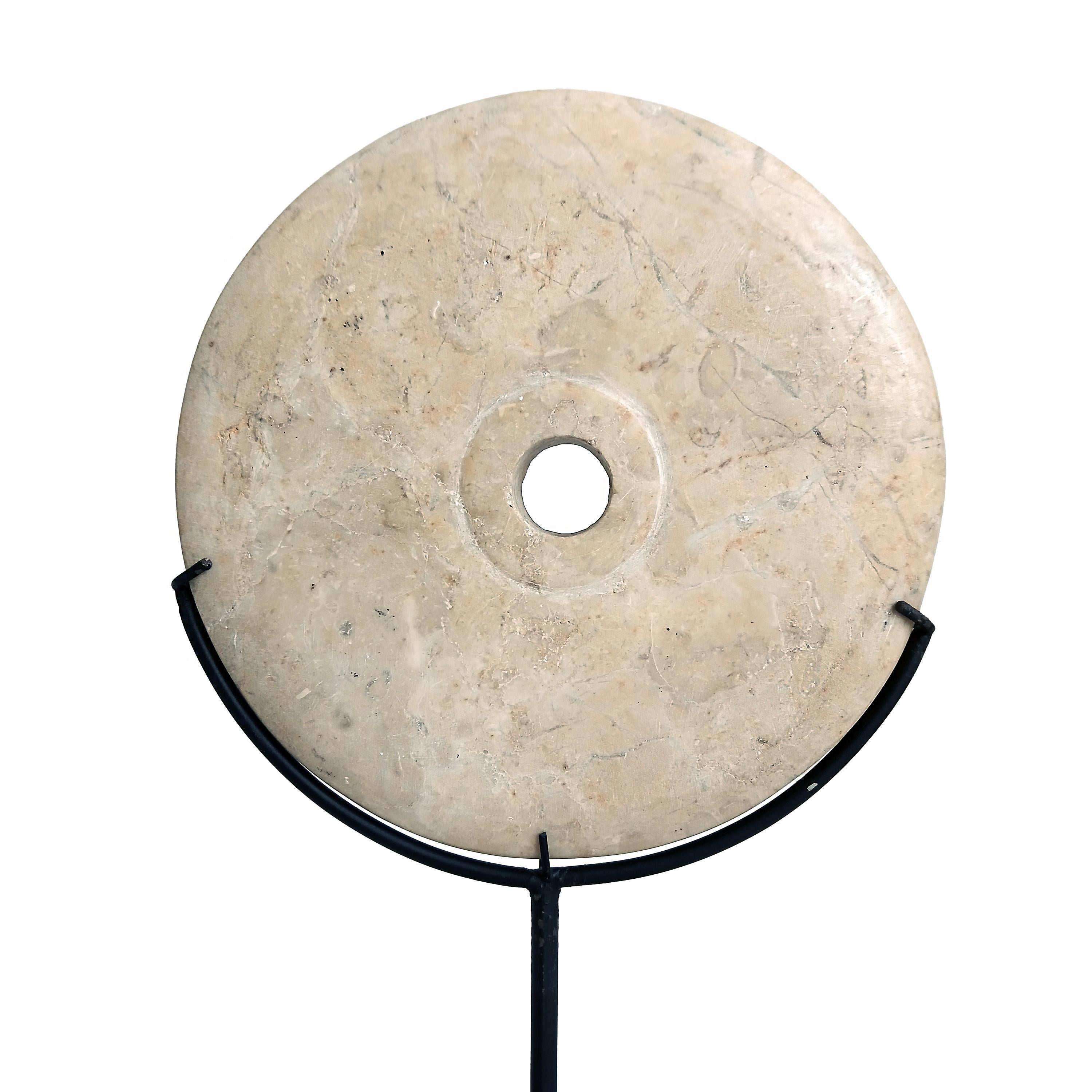 Indonesian Marble Disk on Stand, 6 inches In Good Condition For Sale In New York, NY