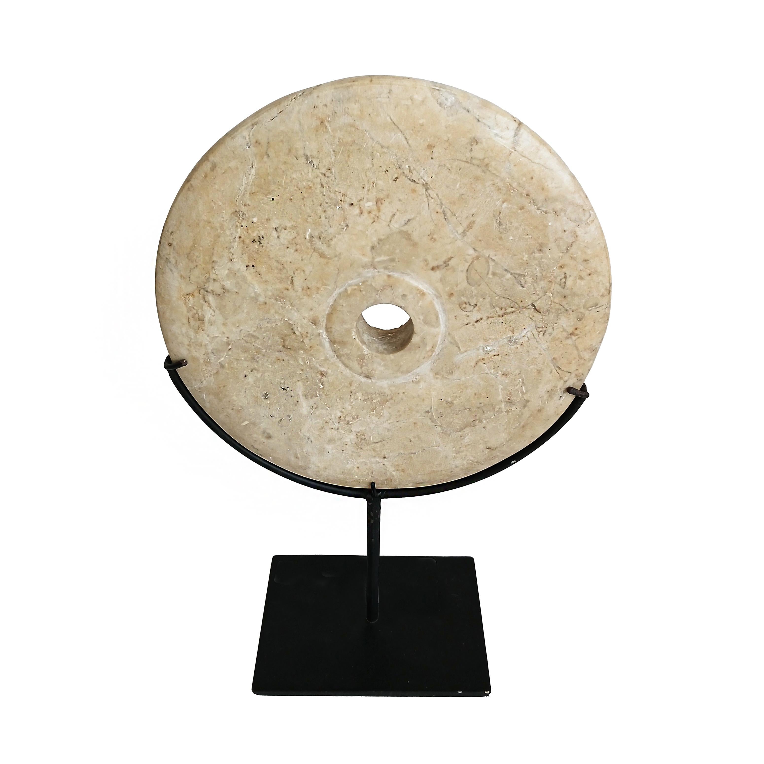 Contemporary Indonesian Marble Disk on Stand, 6 inches For Sale
