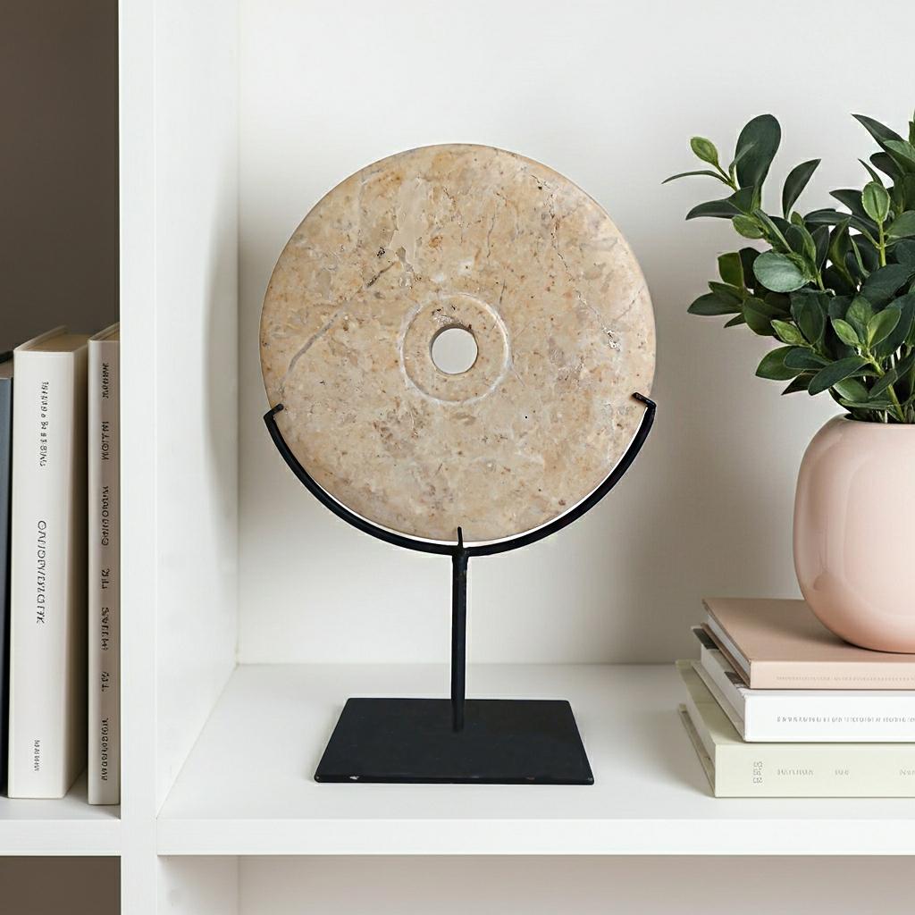Indonesian Marble Disk on Stand, 6 inches For Sale 1