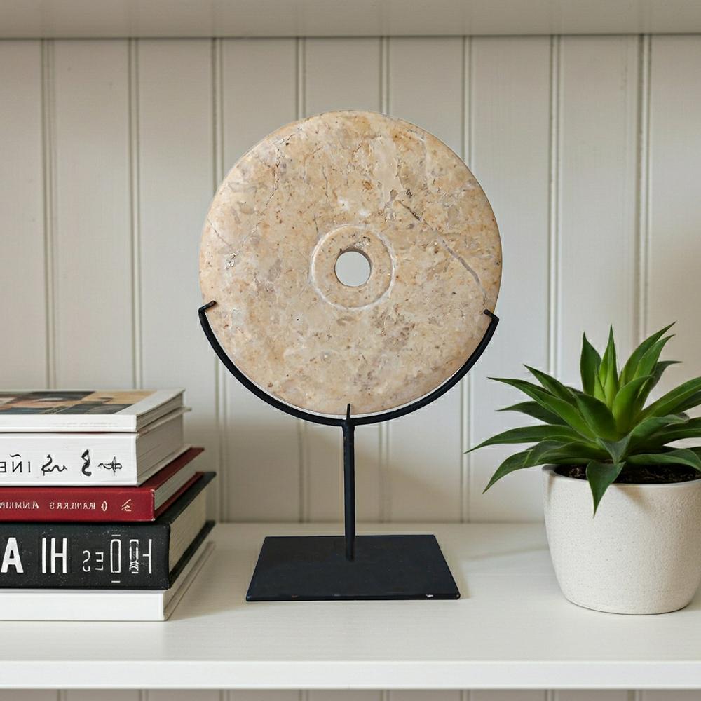 Indonesian Marble Disk on Stand, 6 inches For Sale 2