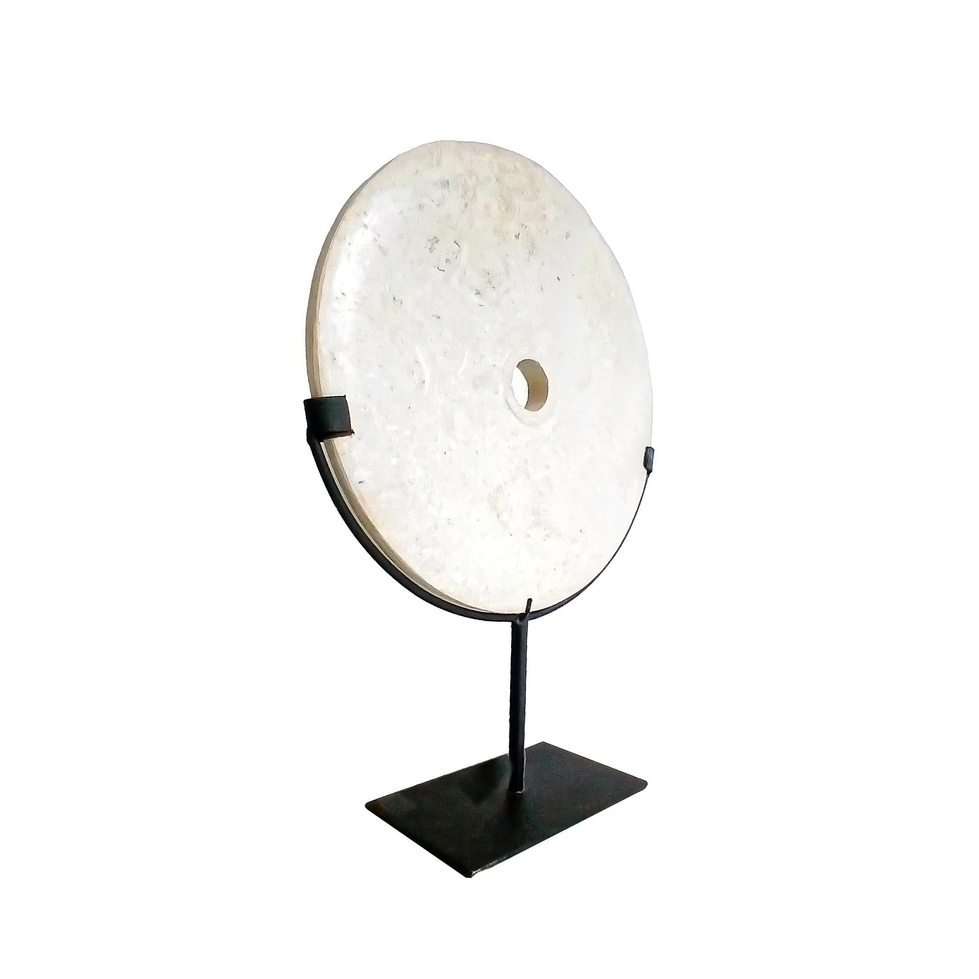 Hand-Carved Indonesian Marble Disk on Stand For Sale
