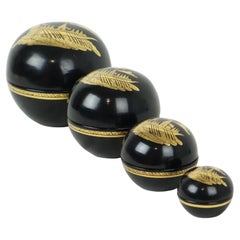 Indonesian Nesting Bowls Black Lacquered Wood Jewelry Set of 4