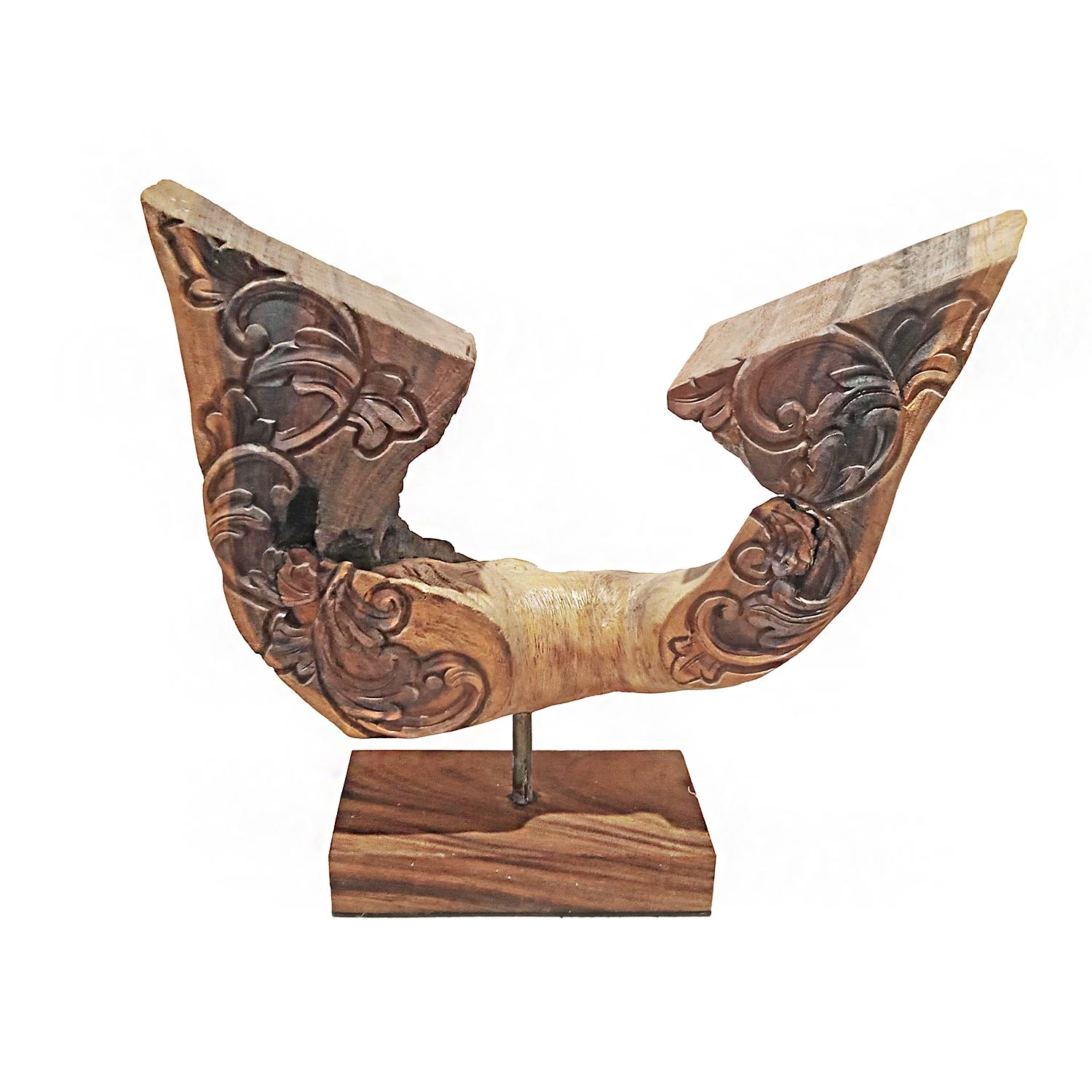 Organic Modern Indonesian Reclaimed Wood Sculpture, Wing-Shaped For Sale