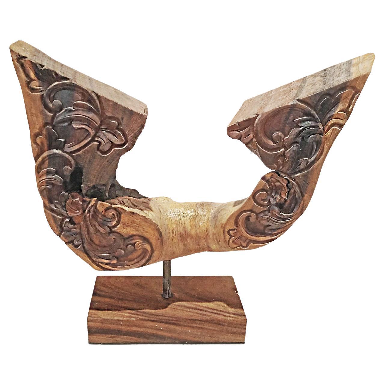 Indonesian Reclaimed Wood Sculpture, Wing-Shaped For Sale