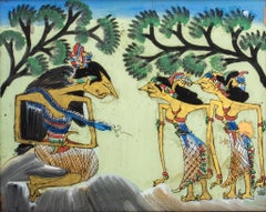 Indonesian Reverse Painting on Glass with Gilt