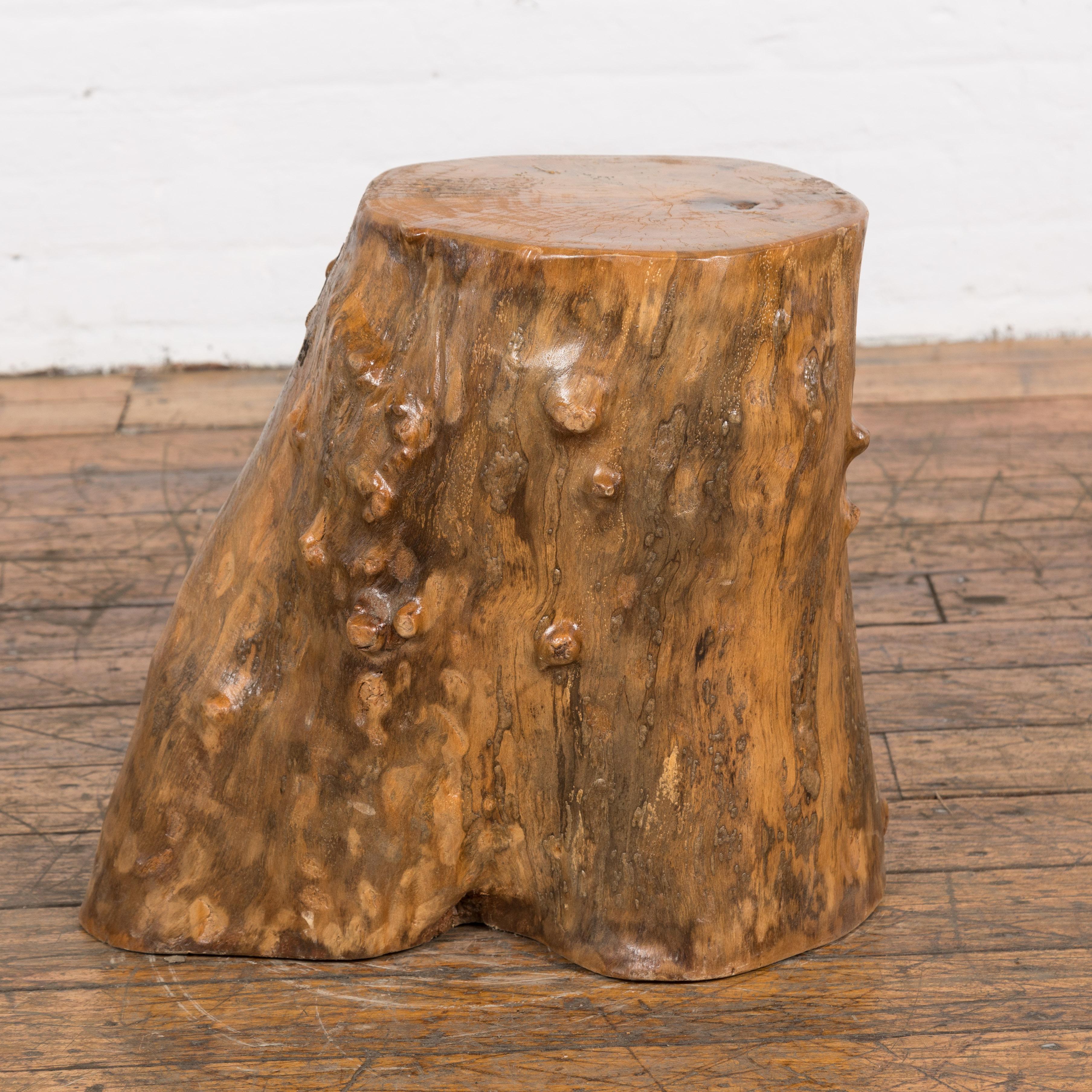 20th Century Indonesian Rustic Root Drinks Table or Stool with Light Brown Finish For Sale