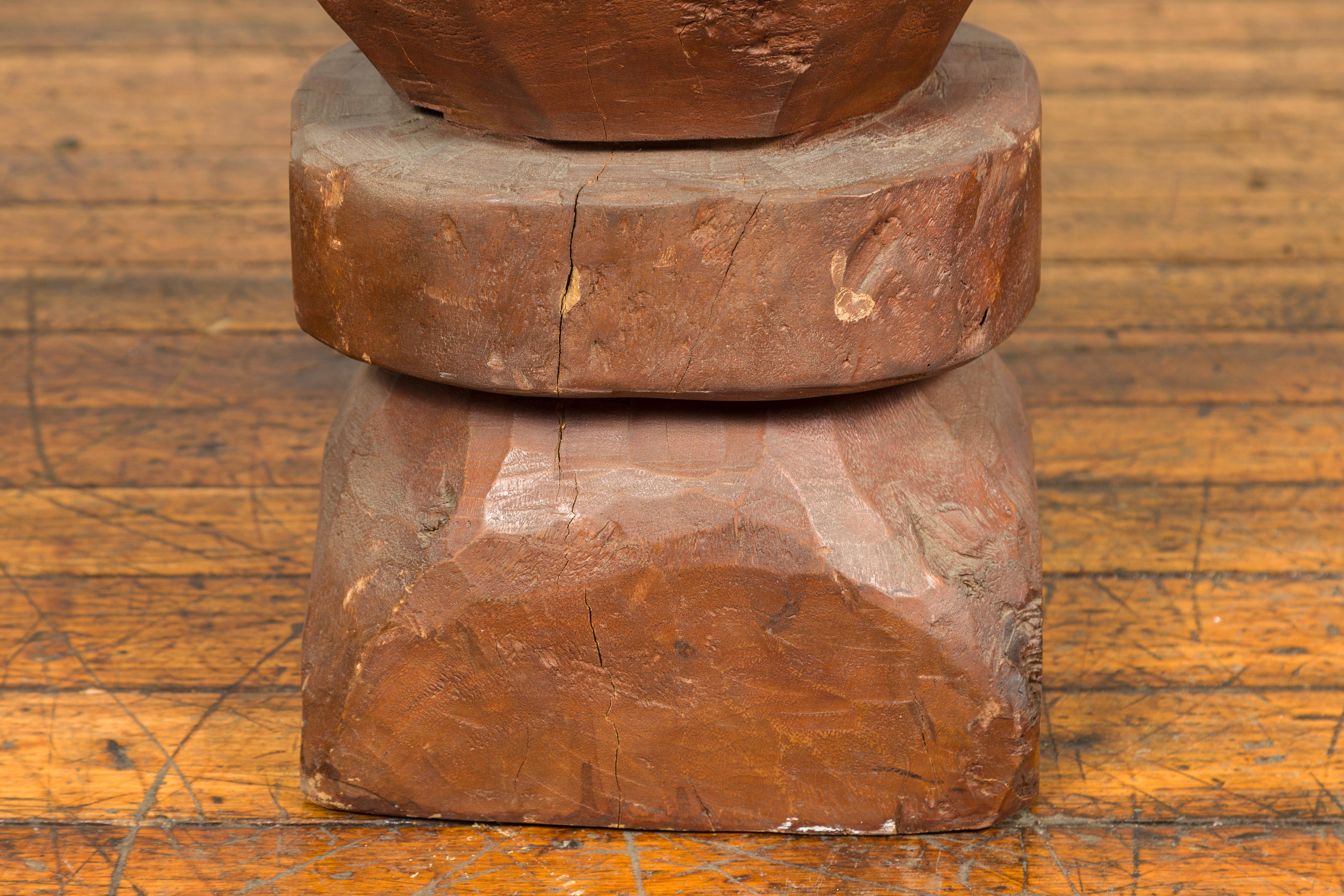 Indonesian Rustic Tree Stump Pedestal with Hourglass Silhouette 4