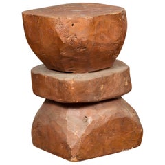 Indonesian Rustic Tree Stump Pedestal with Hourglass Silhouette