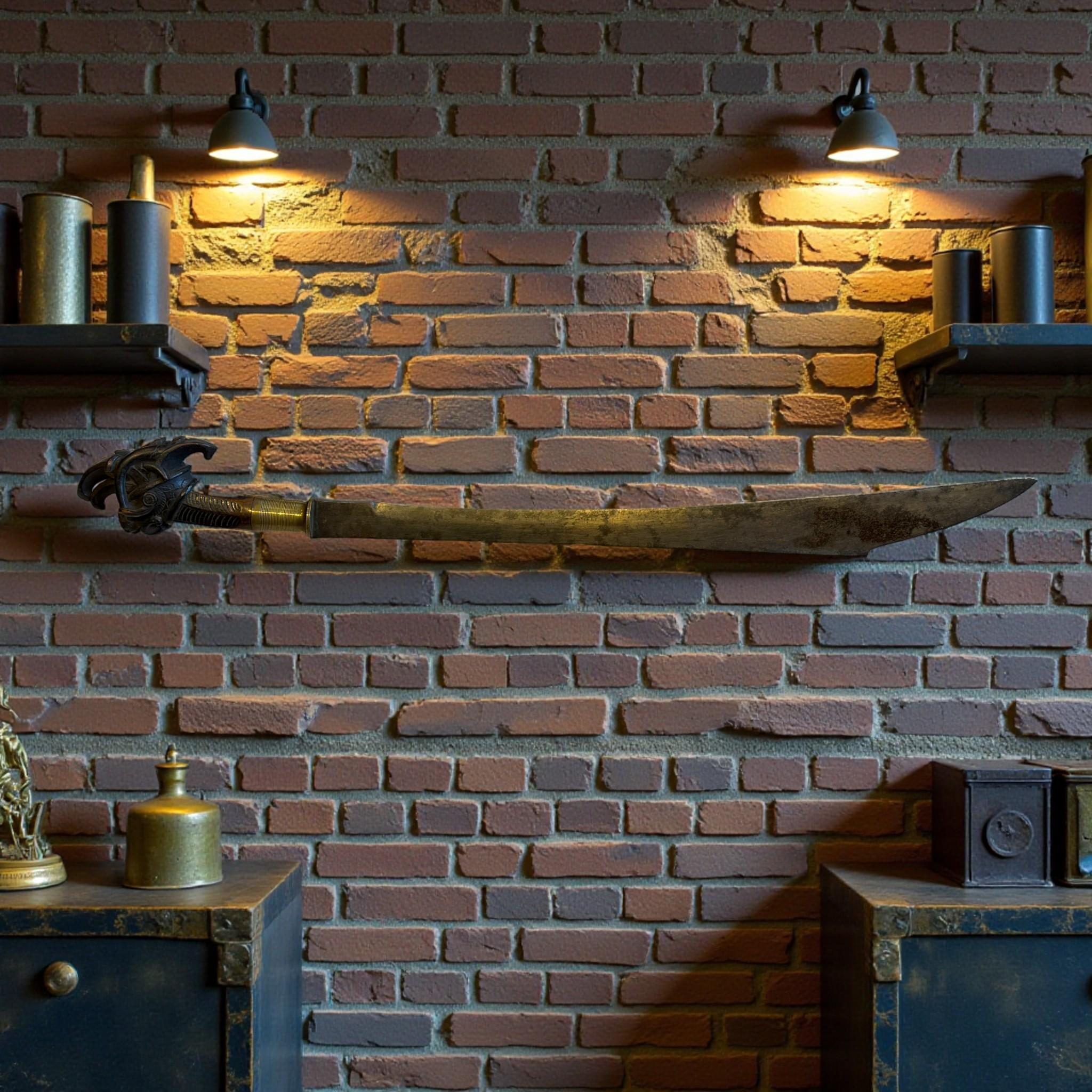 Tribale Indonesian Single-Edged Sword with Carved Wooden Hilt, 19th Century in vendita