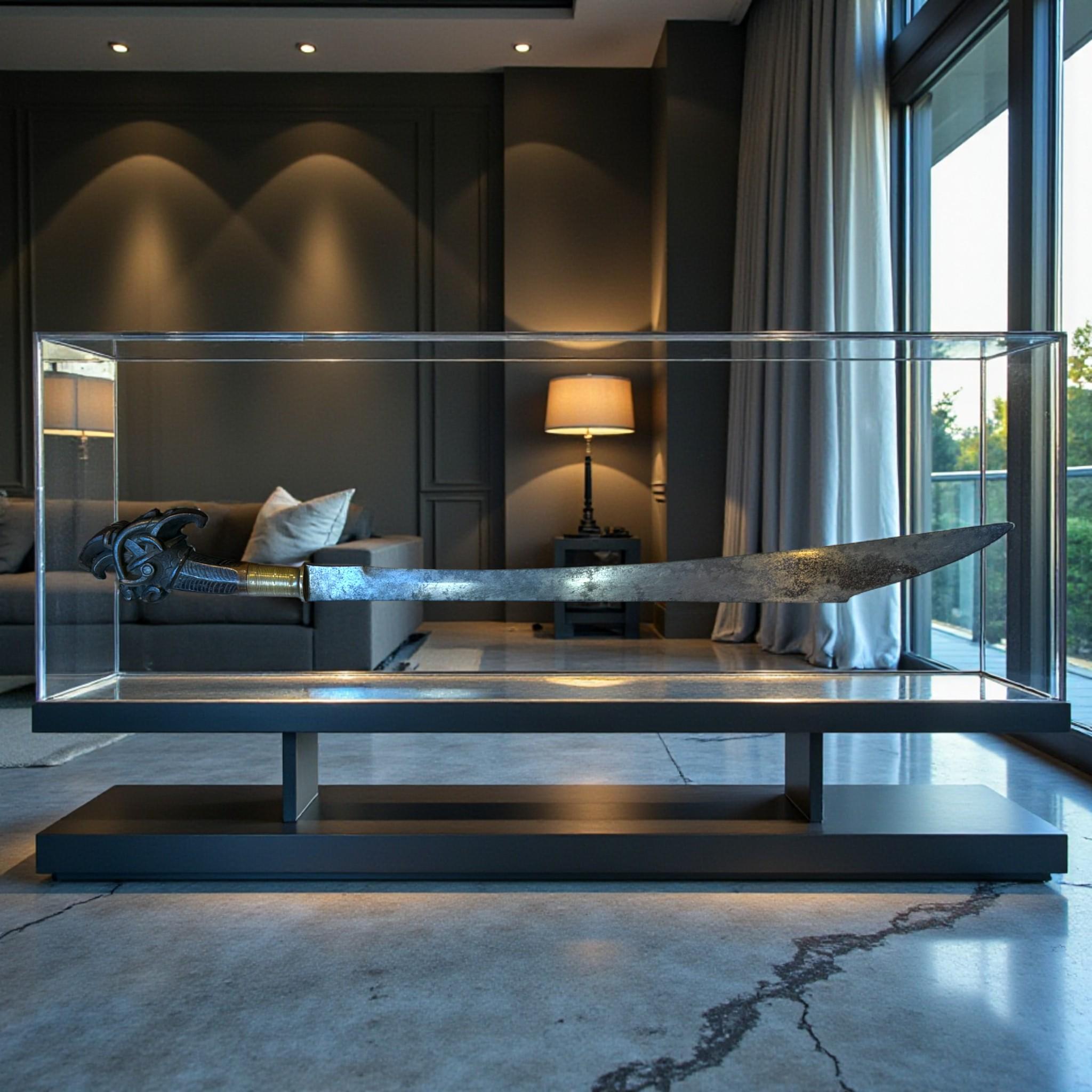 Indonesiano Indonesian Single-Edged Sword with Carved Wooden Hilt, 19th Century in vendita