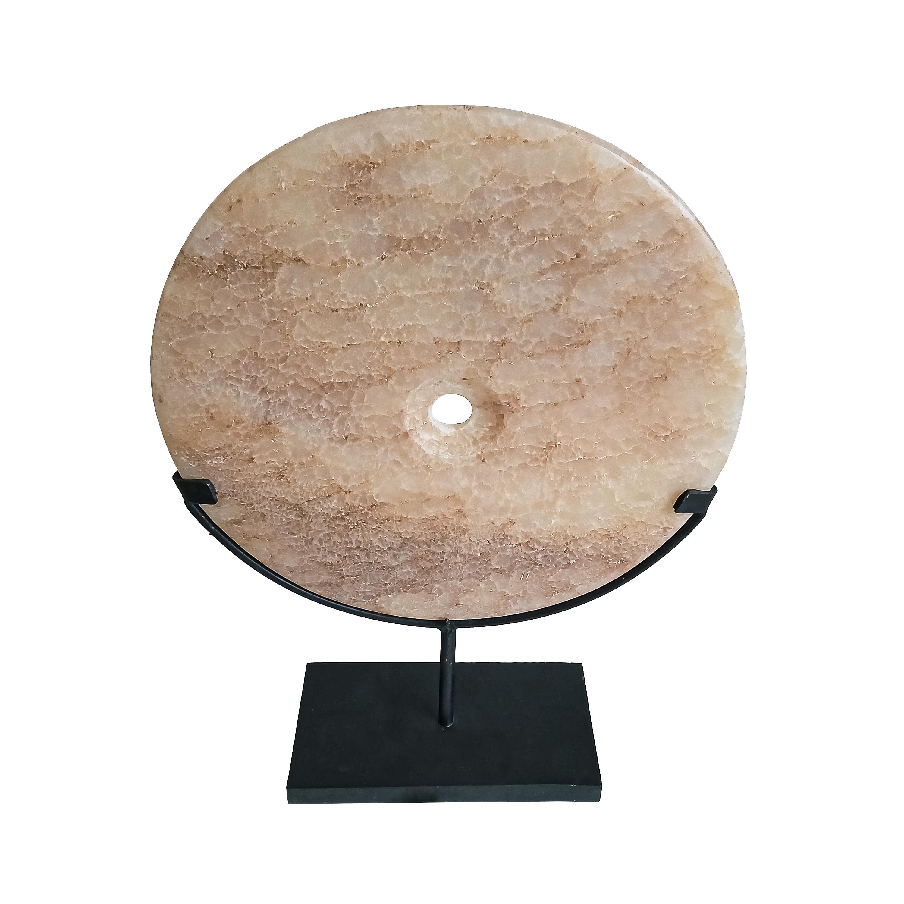 Organic Modern Indonesian Stone Disk on Stand For Sale