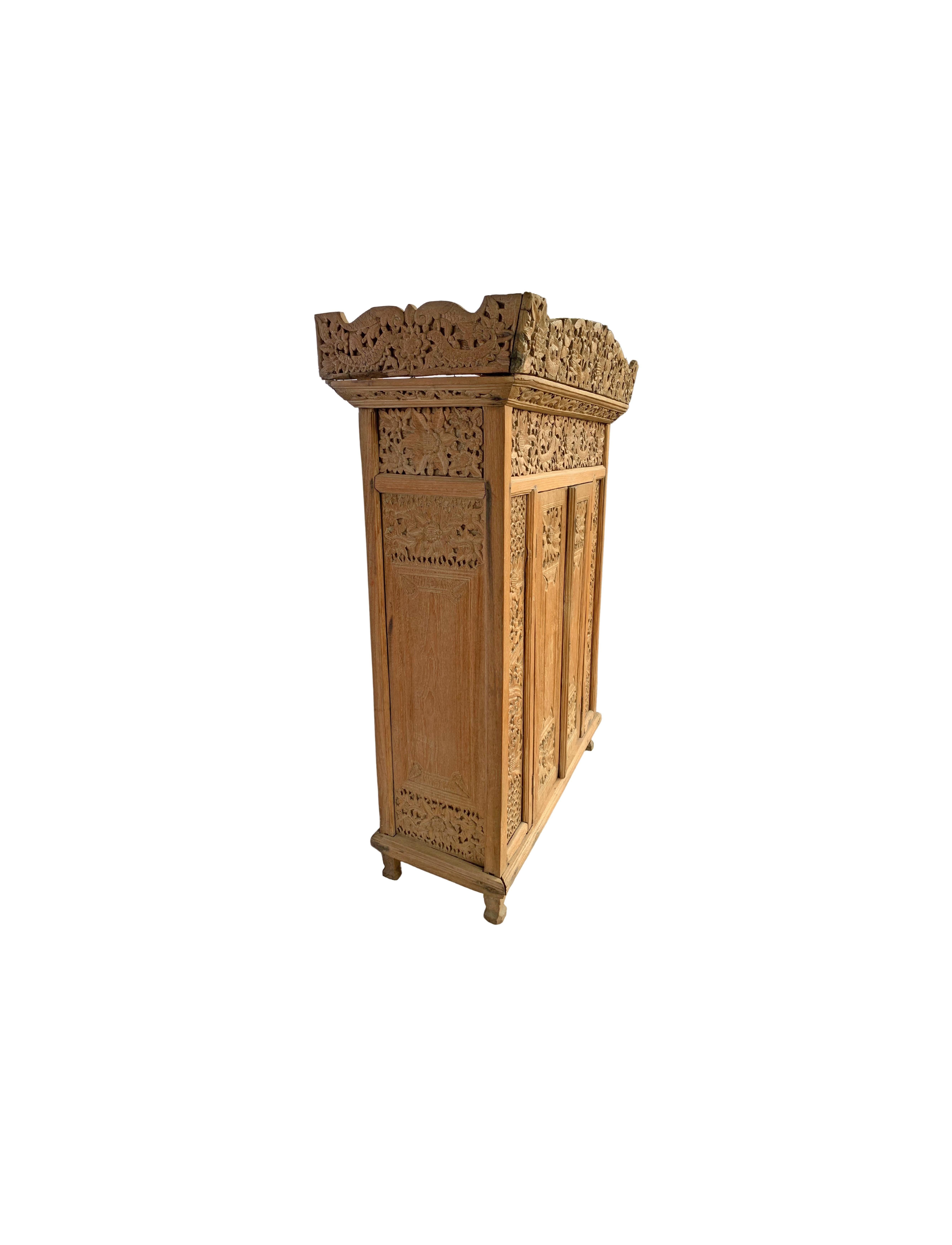 Hand-Carved Indonesian Teak Cabinet from Java with Elaborate Carved Detailing, c. 1950
