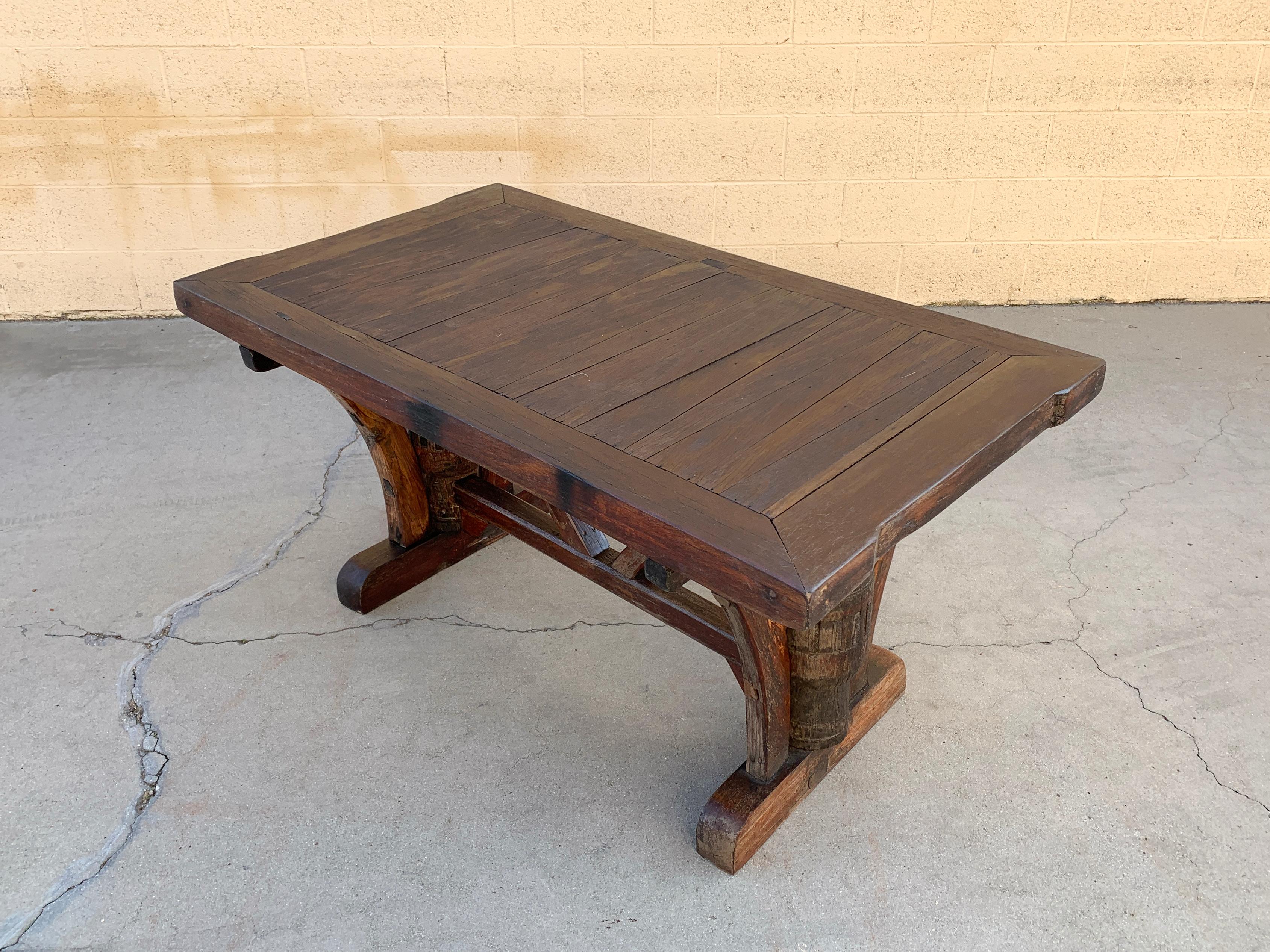 Rustic Indonesian Teak Dining Table Set with 4 Bench Seats