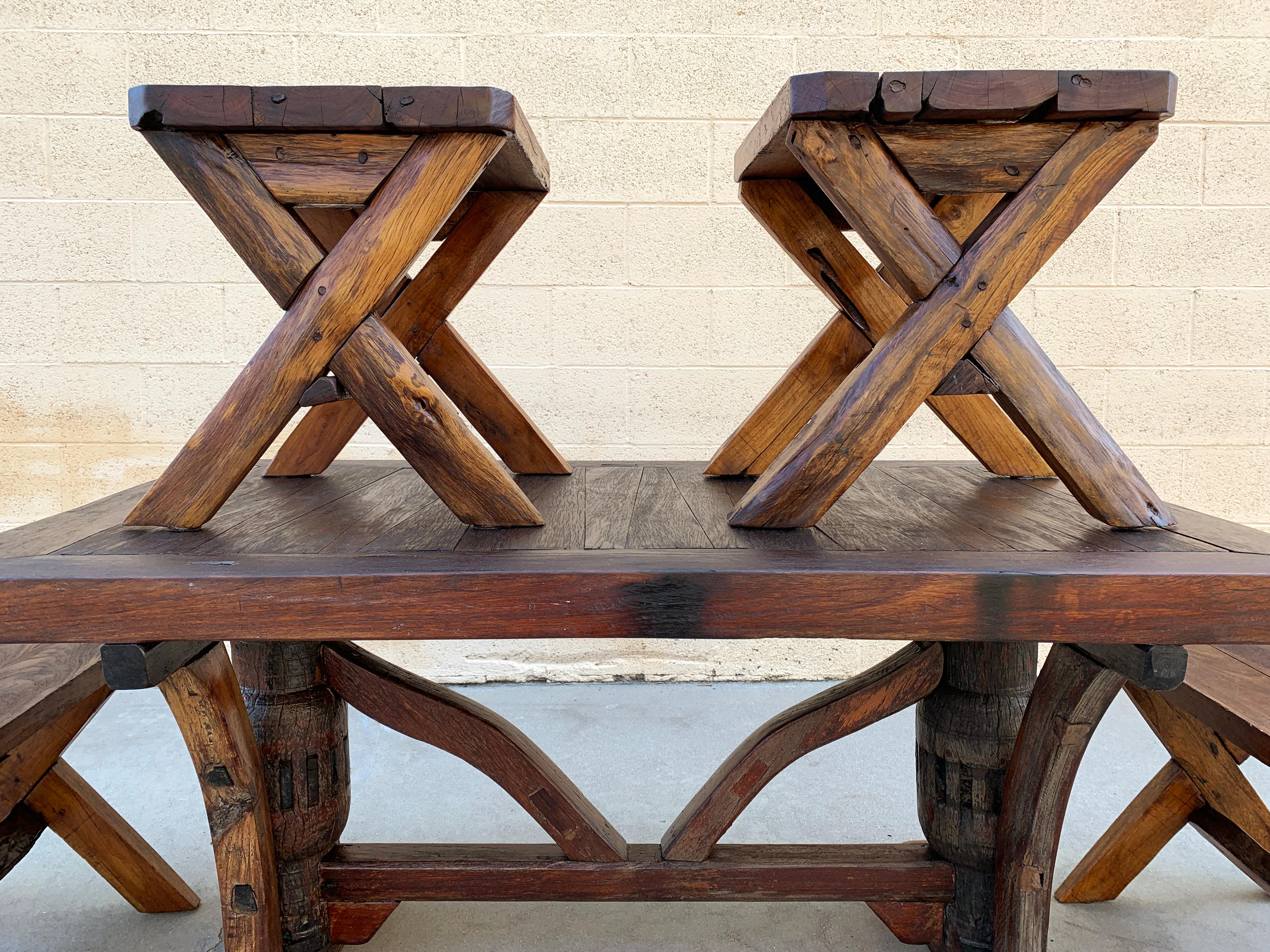 Indonesian Teak Dining Table Set with 4 Bench Seats 1