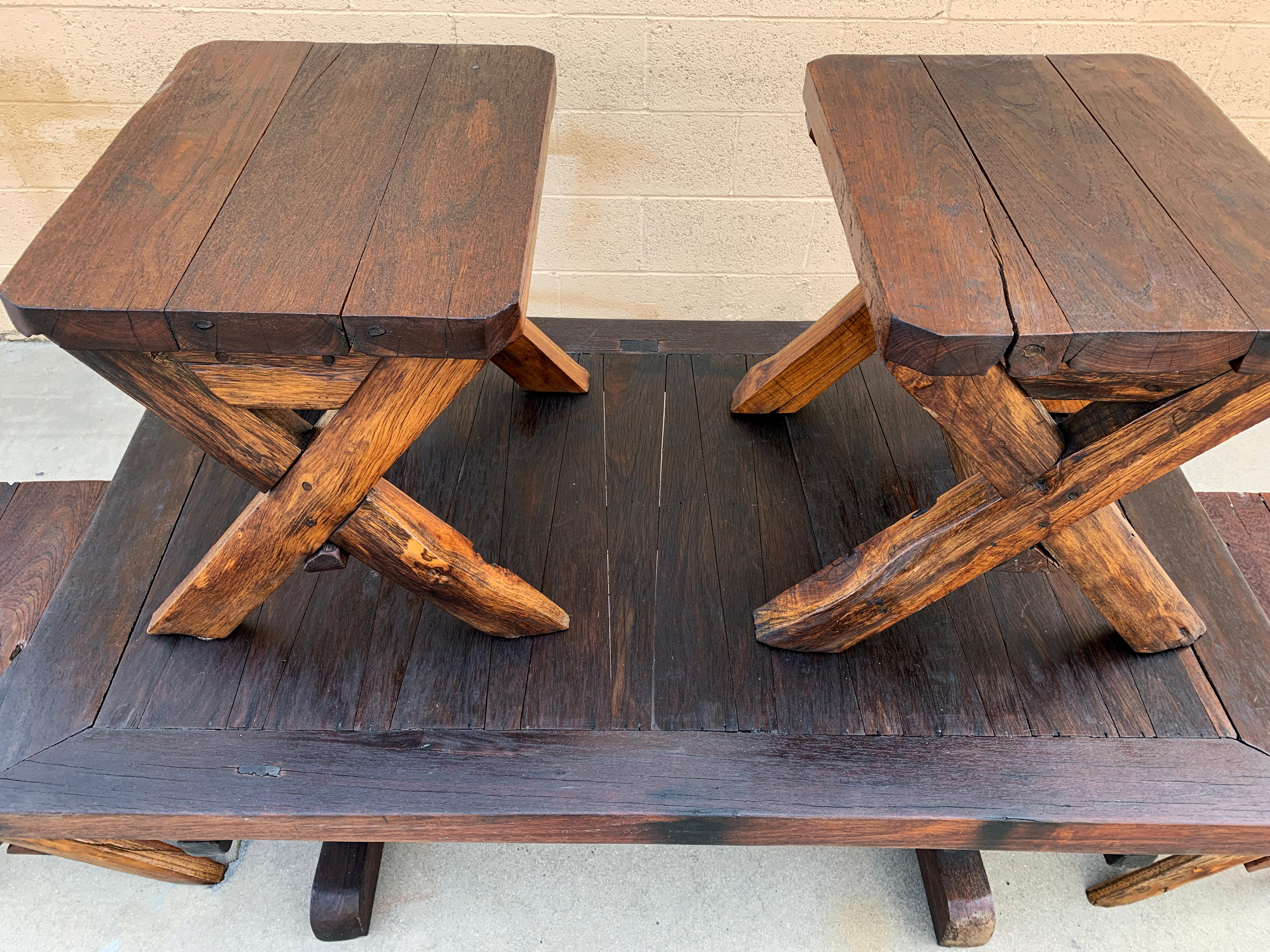 Indonesian Teak Dining Table Set with 4 Bench Seats 2