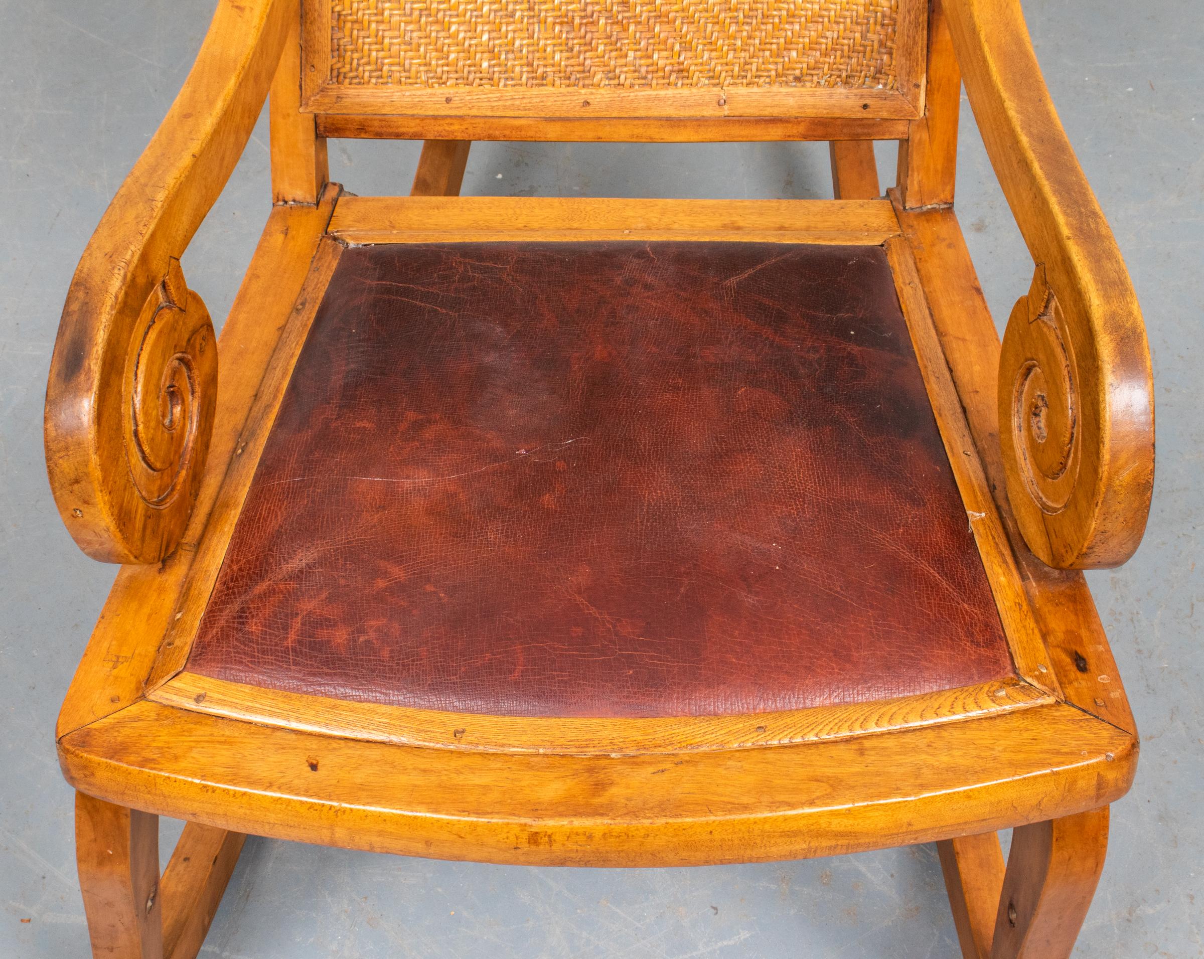 Indonesian Teak Rocking Chair With Leather Seat In Good Condition In New York, NY