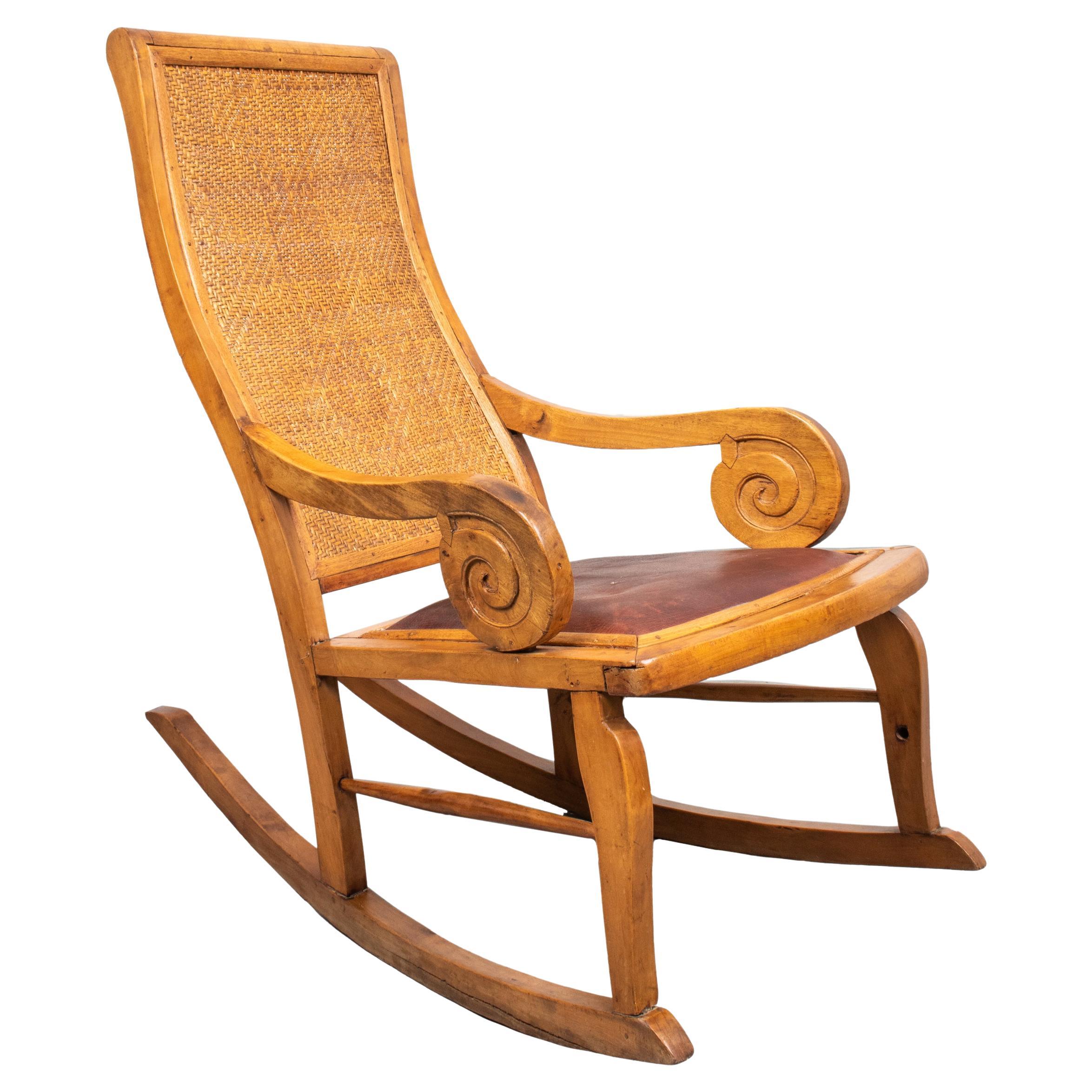 Indonesian Teak Rocking Chair With Leather Seat