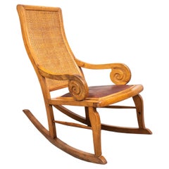 Indonesian Teak Rocking Chair With Leather Seat