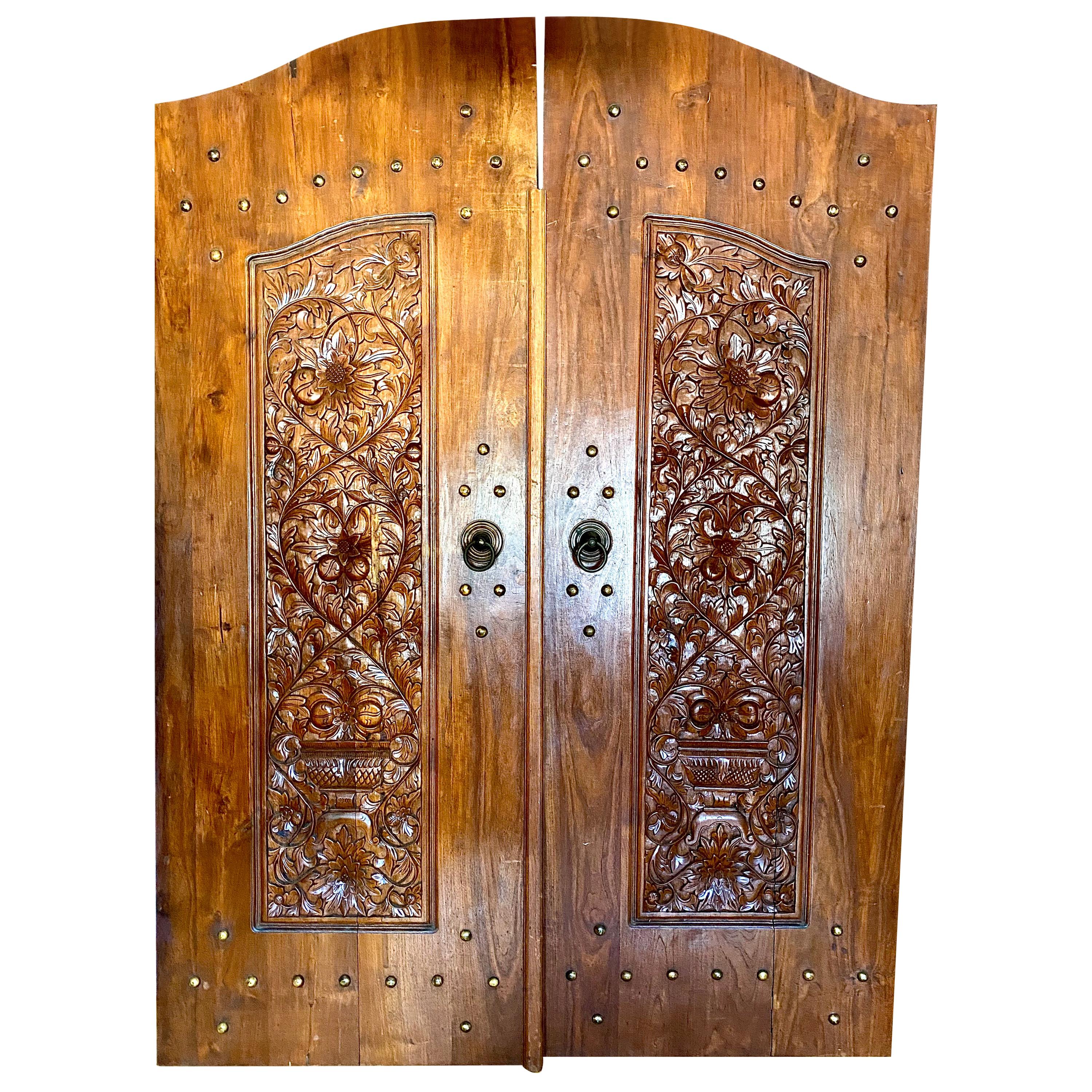 Indonesian Carved Teak Wood Highly Entry Doors For Sale